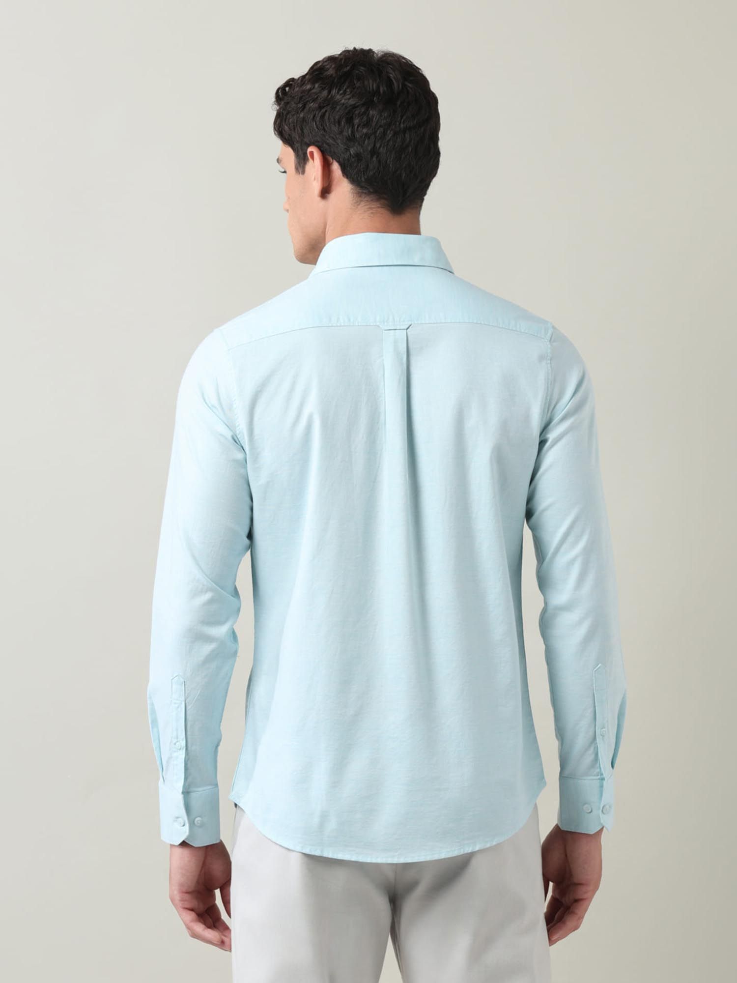 Solid Slim Fit Twill Shirt Aqua