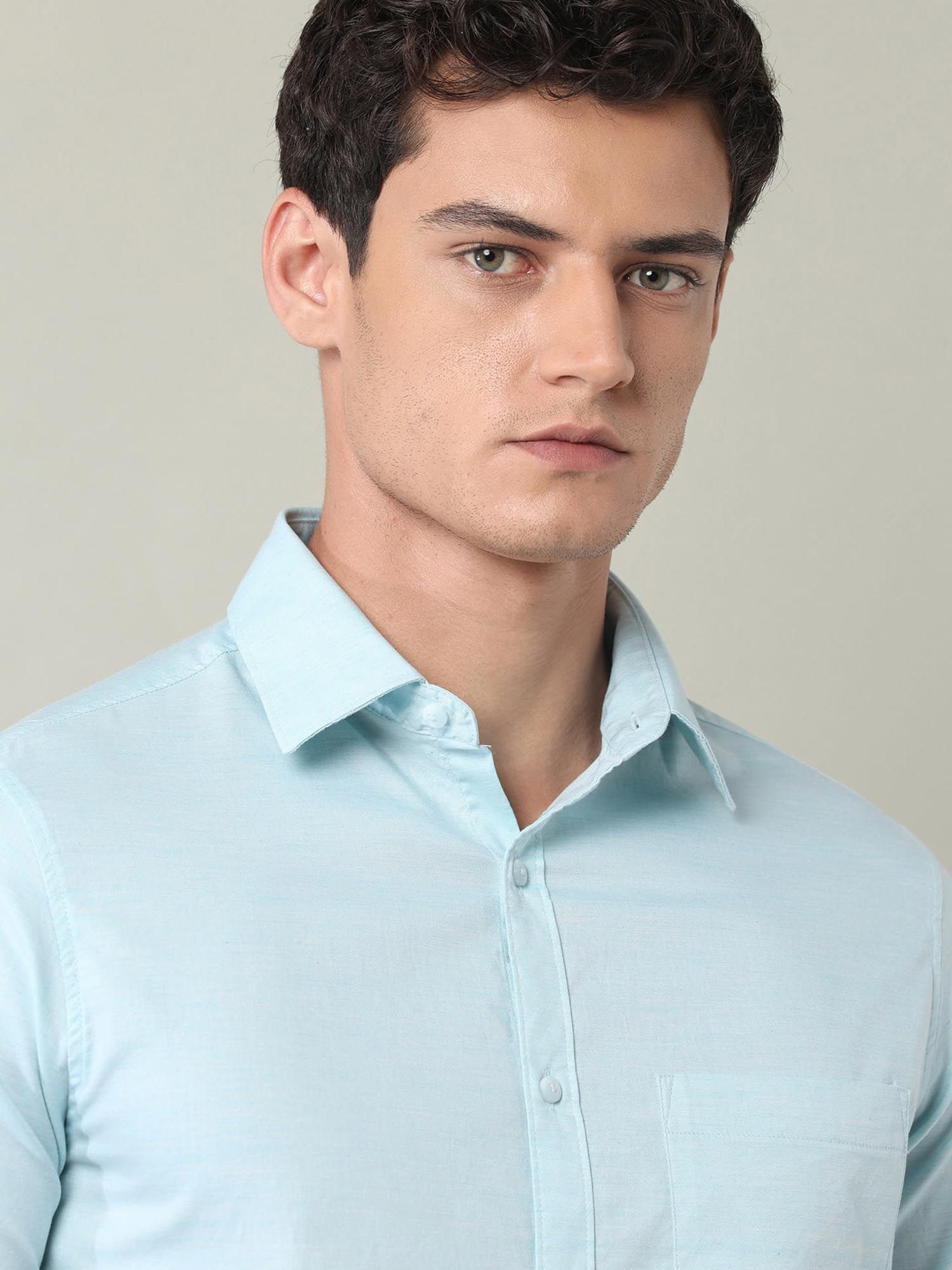 Solid Slim Fit Twill Shirt Aqua
