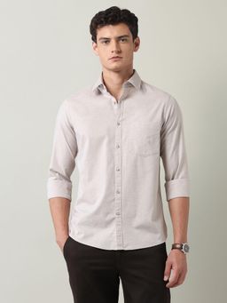 AD By Arvind - Solid Slim Fit Twill Shirt Beige