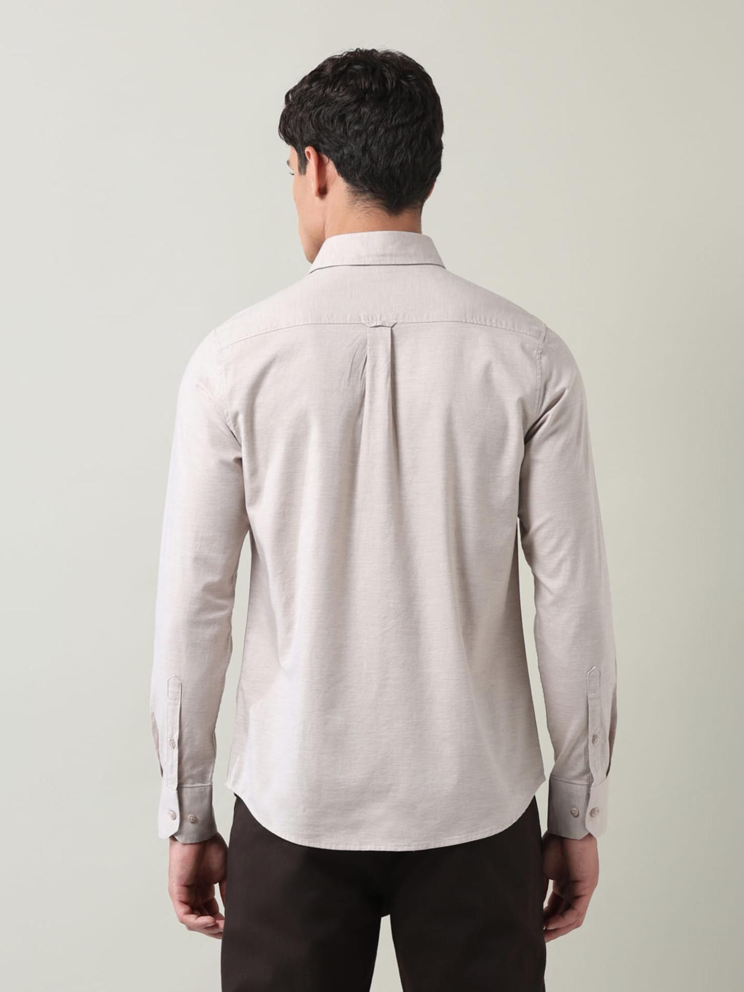 Solid Slim Fit Twill Shirt Beige