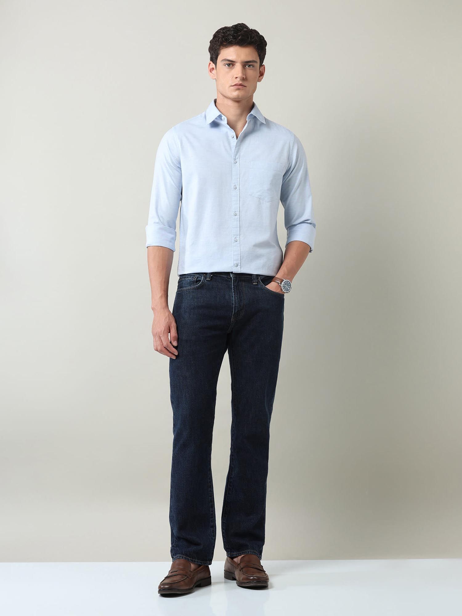 Solid Slim Fit Twill Shirt Blue