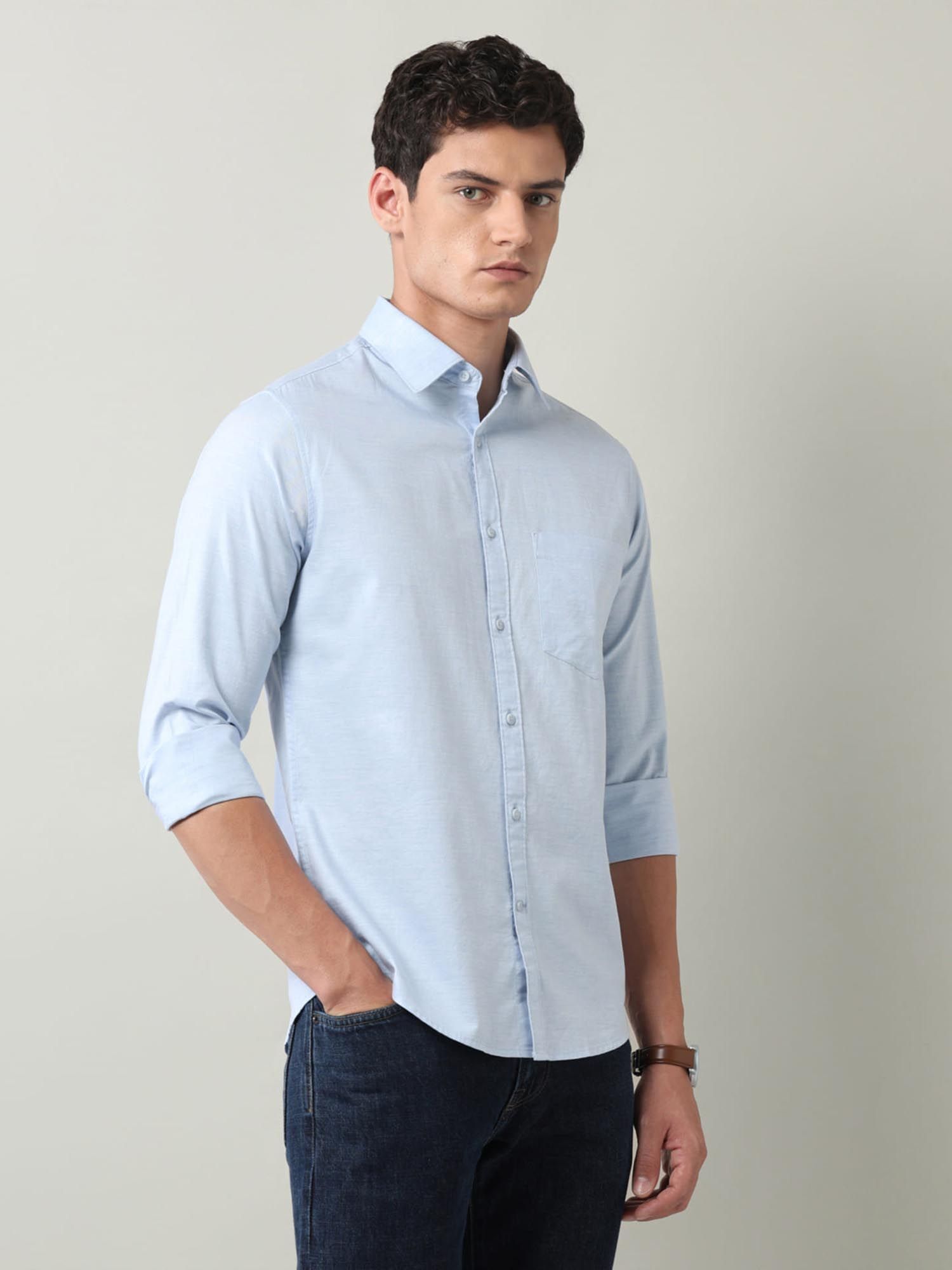 Solid Slim Fit Twill Shirt Blue