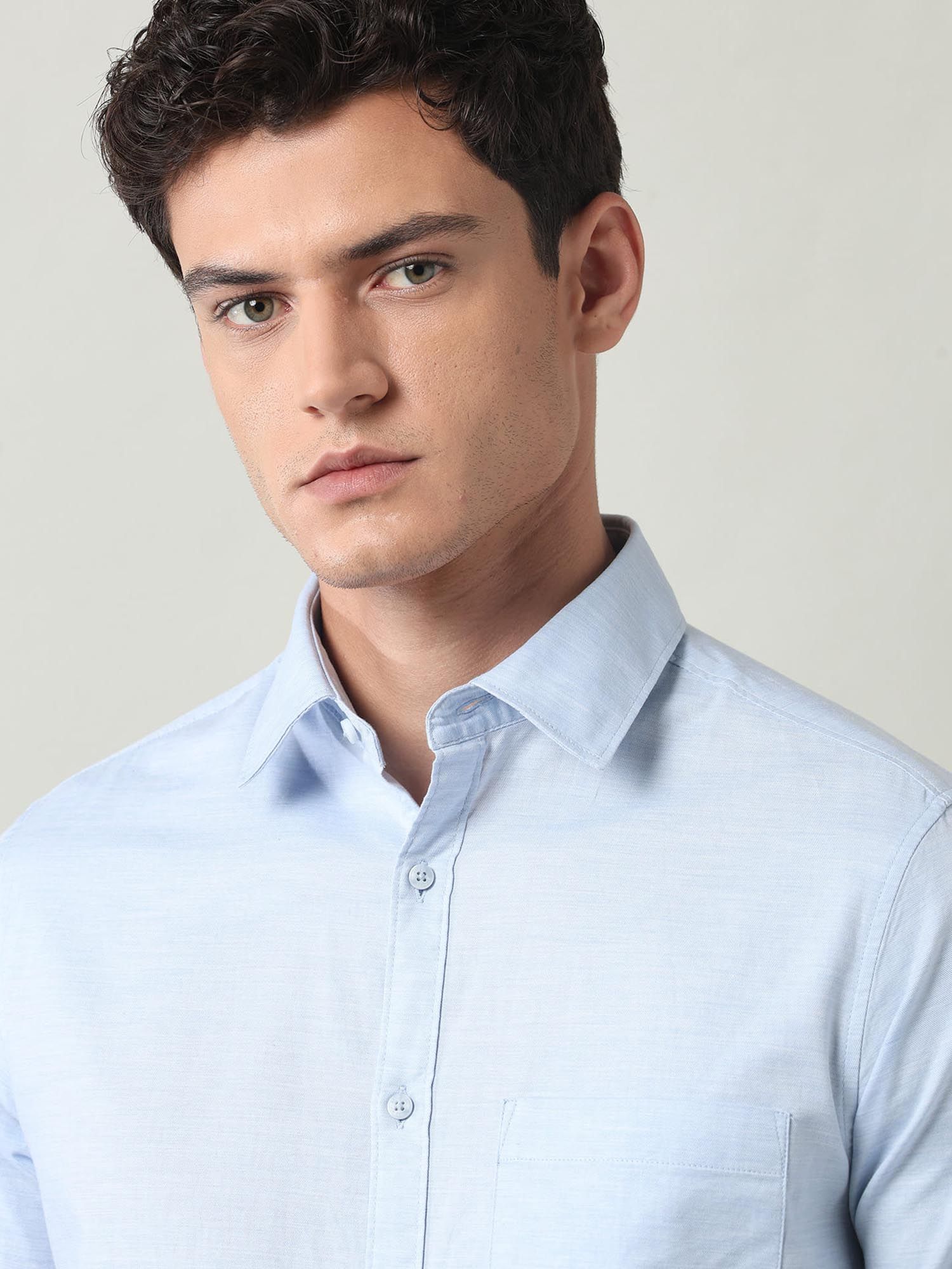 Solid Slim Fit Twill Shirt Blue