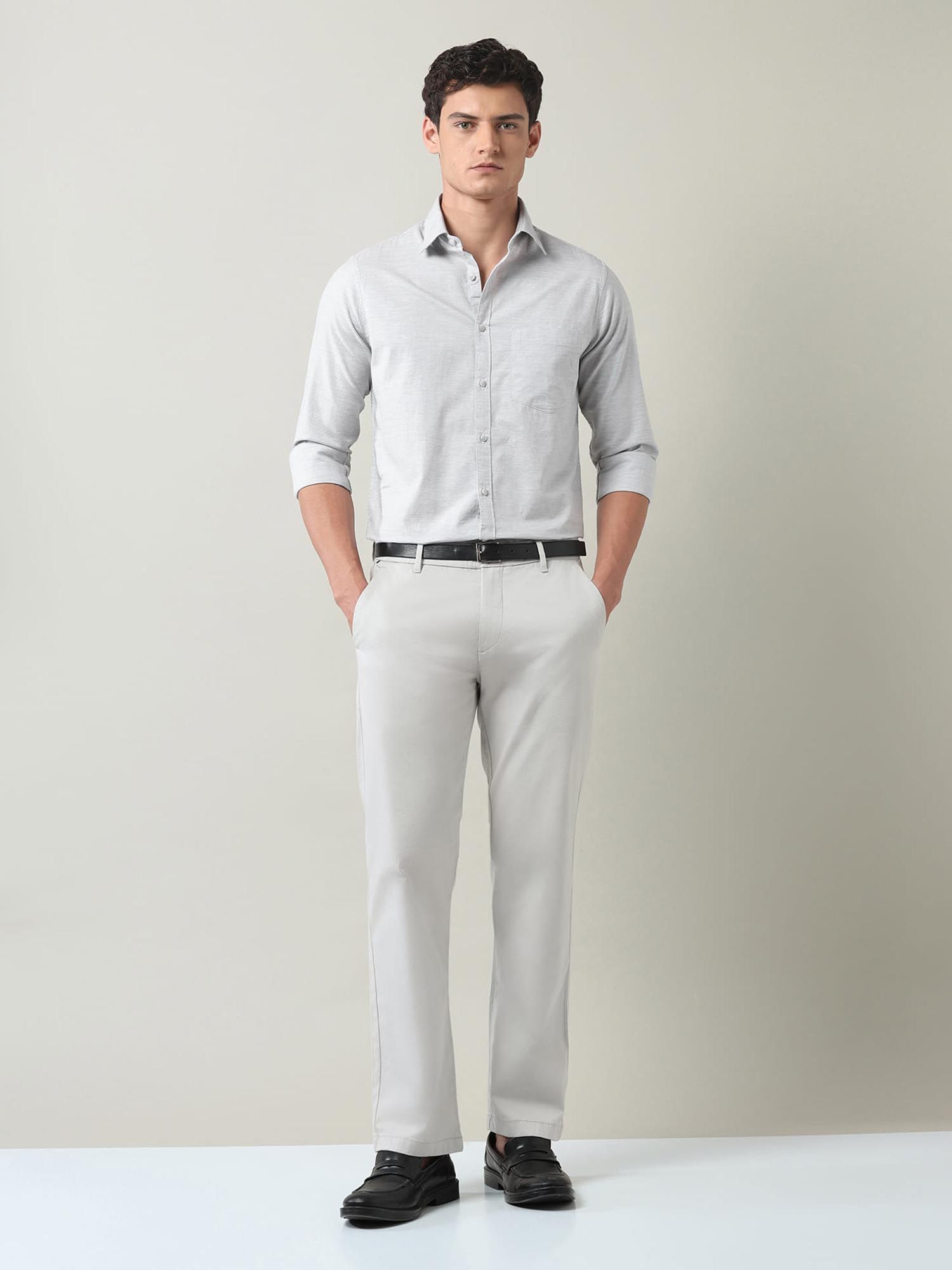 Solid Slim Fit Twill Shirt Grey