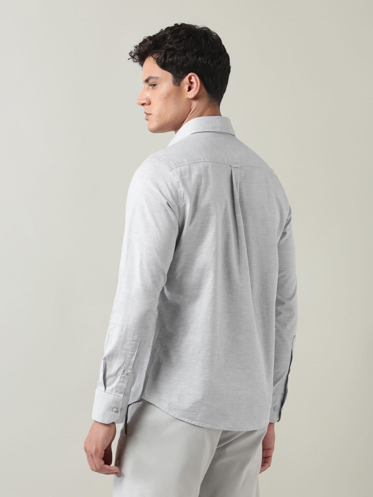 Solid Slim Fit Twill Shirt Grey
