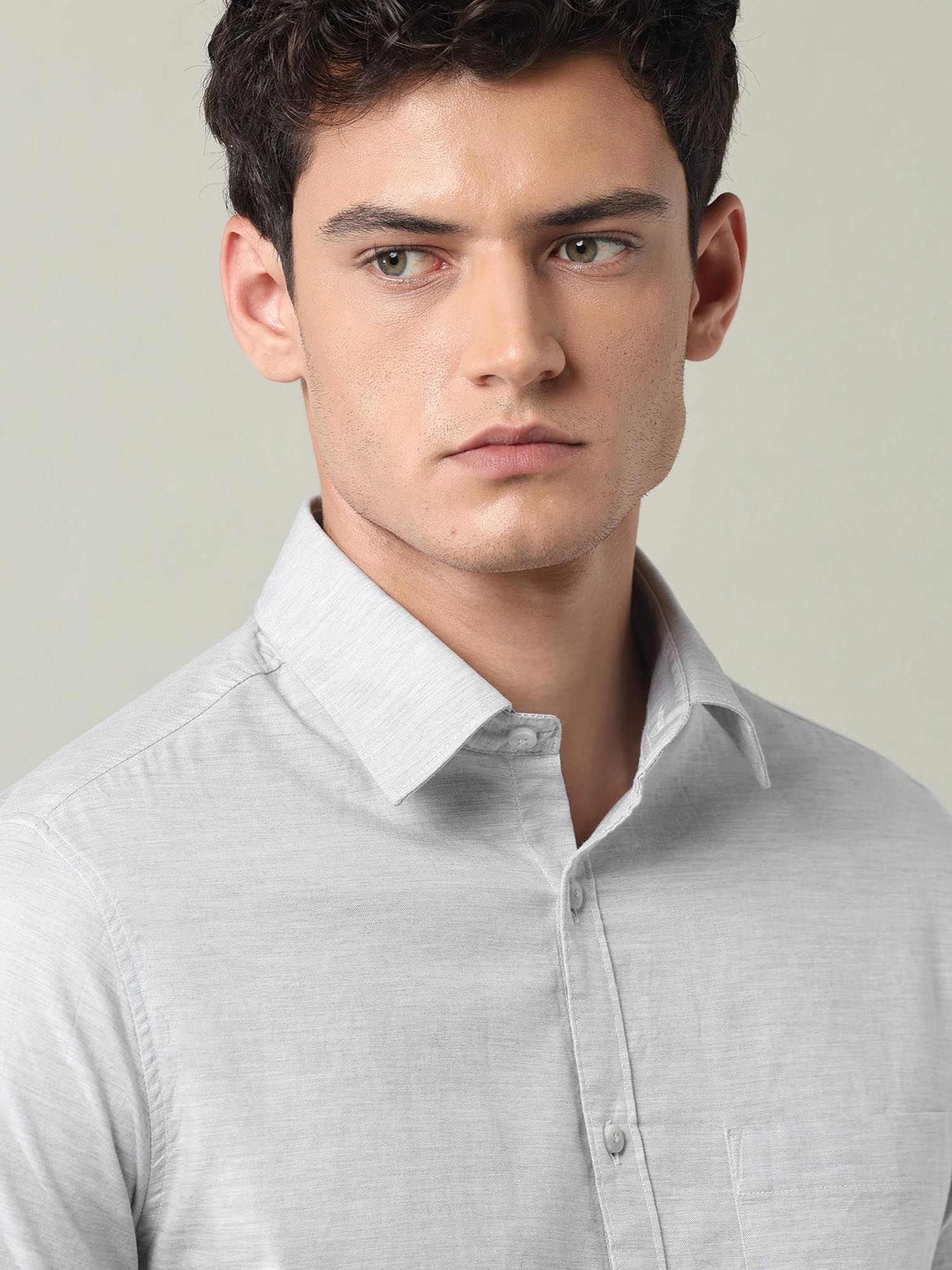 Solid Slim Fit Twill Shirt Grey