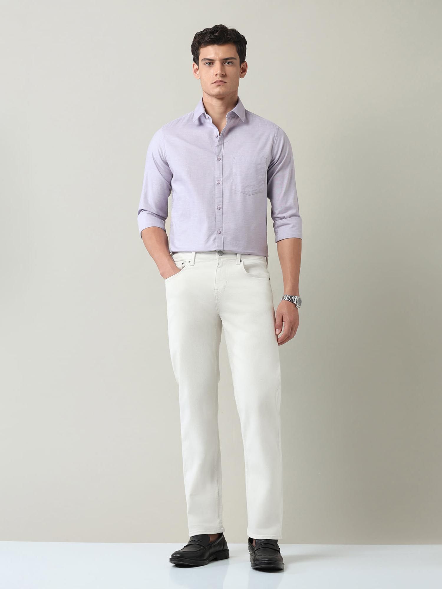 Solid Slim Fit Twill Shirt Lavender