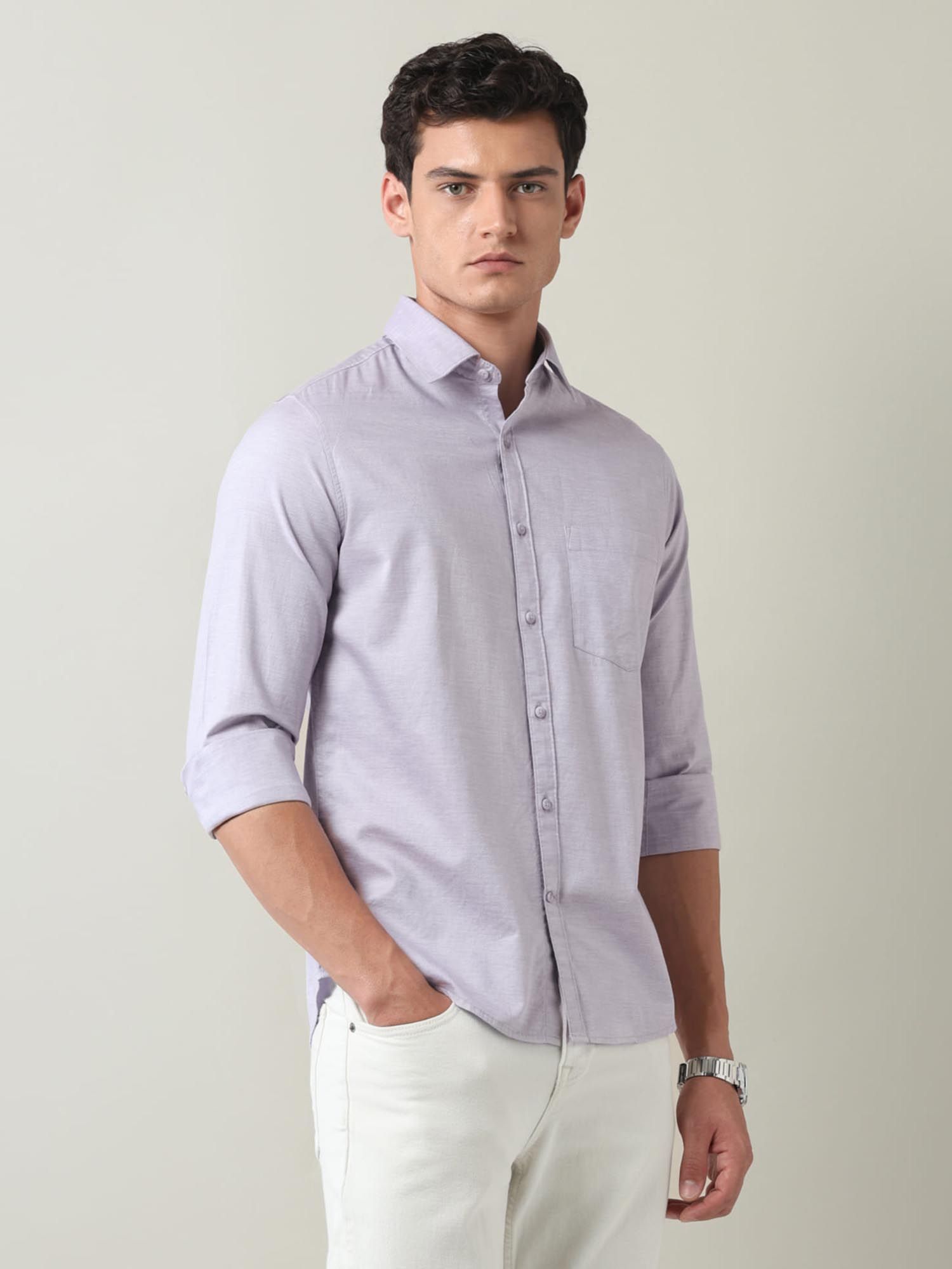 Solid Slim Fit Twill Shirt Lavender