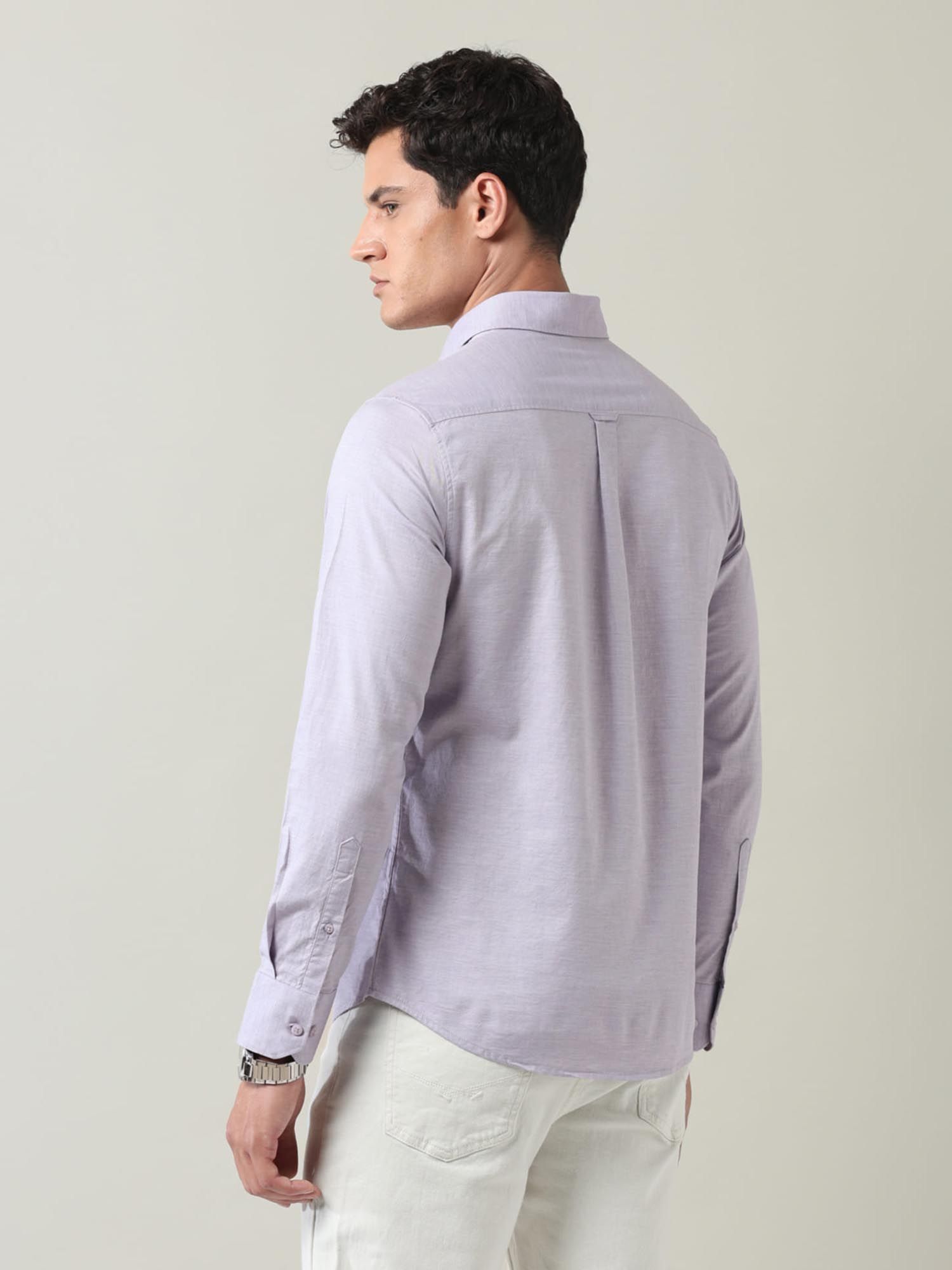 Solid Slim Fit Twill Shirt Lavender