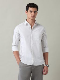 AD By Arvind - Solid Slim Fit Twill Shirt Off White