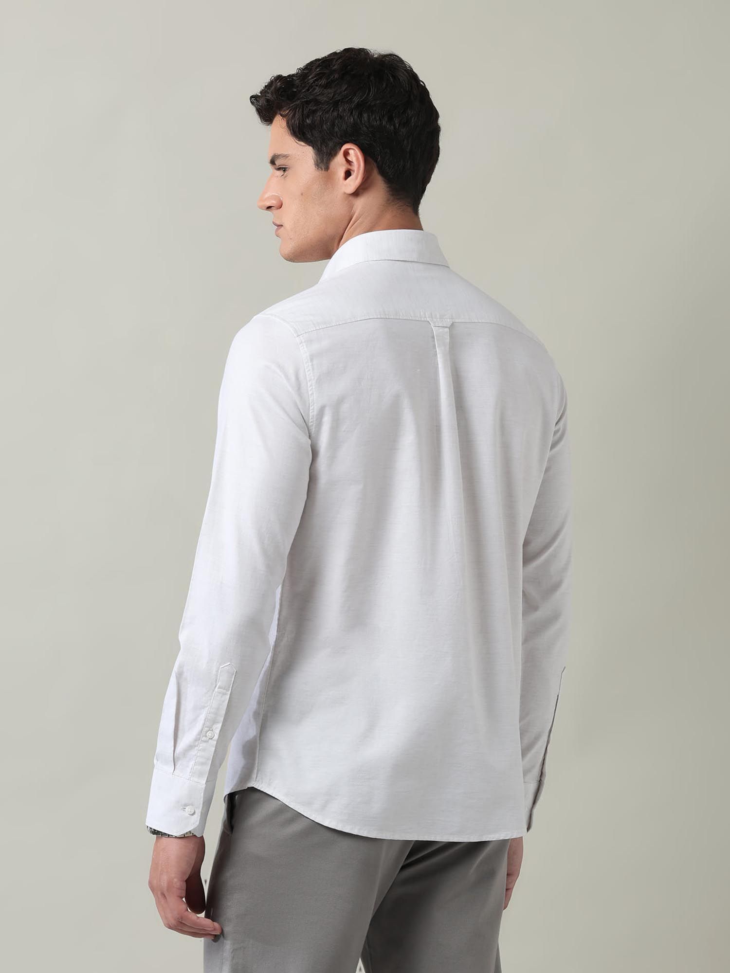 Solid Slim Fit Twill Shirt Off White
