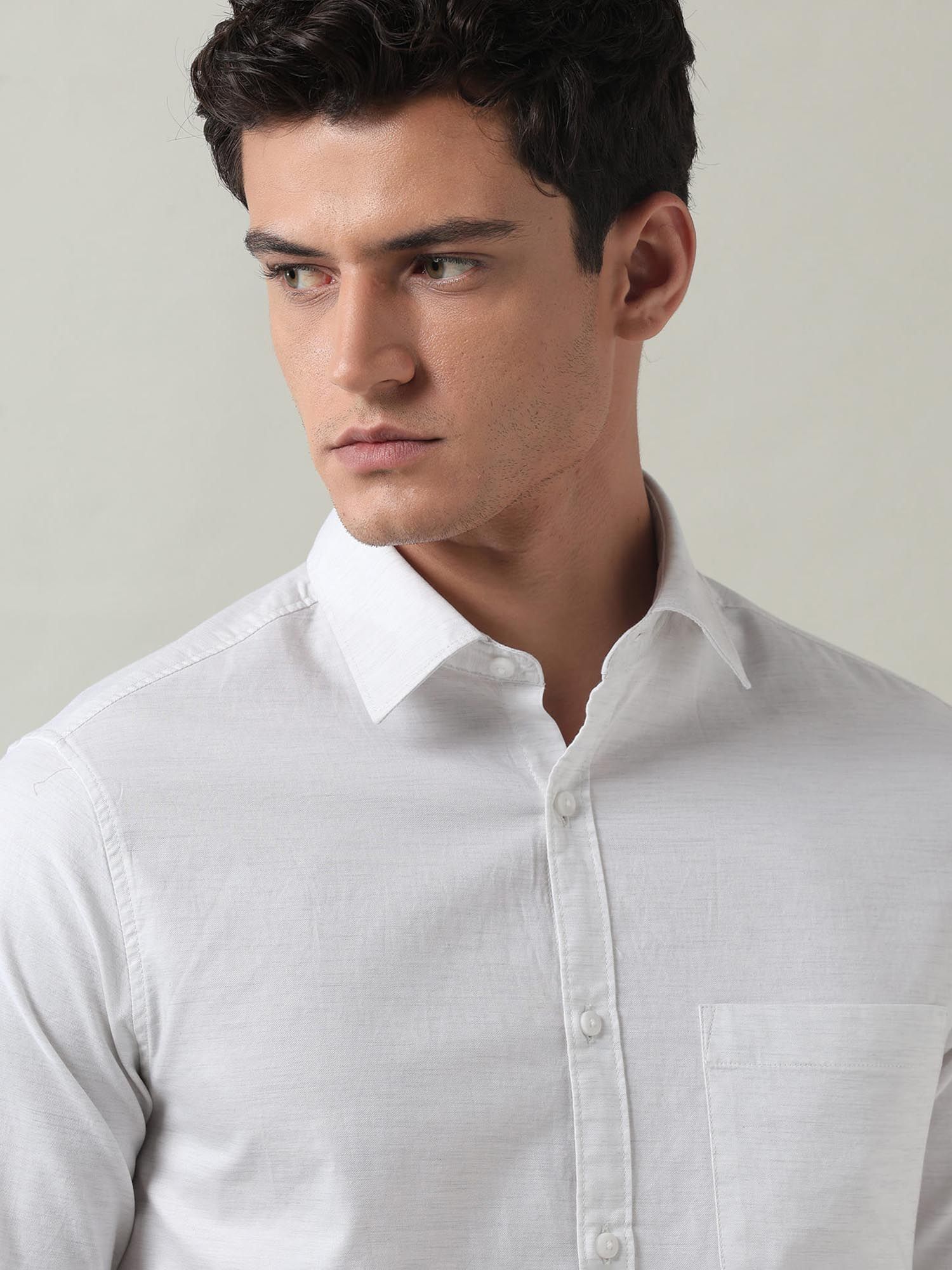 Solid Slim Fit Twill Shirt Off White