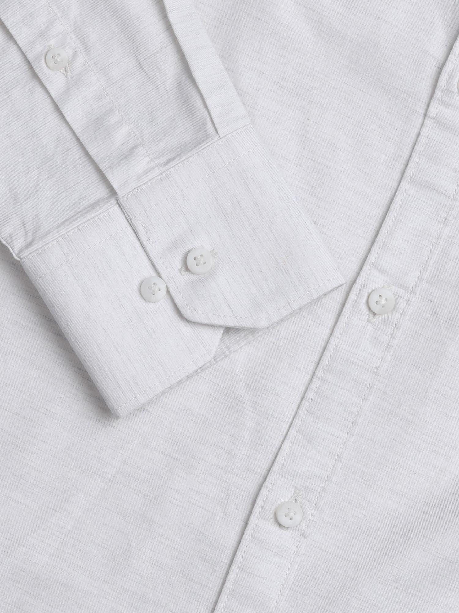 Solid Slim Fit Twill Shirt Off White