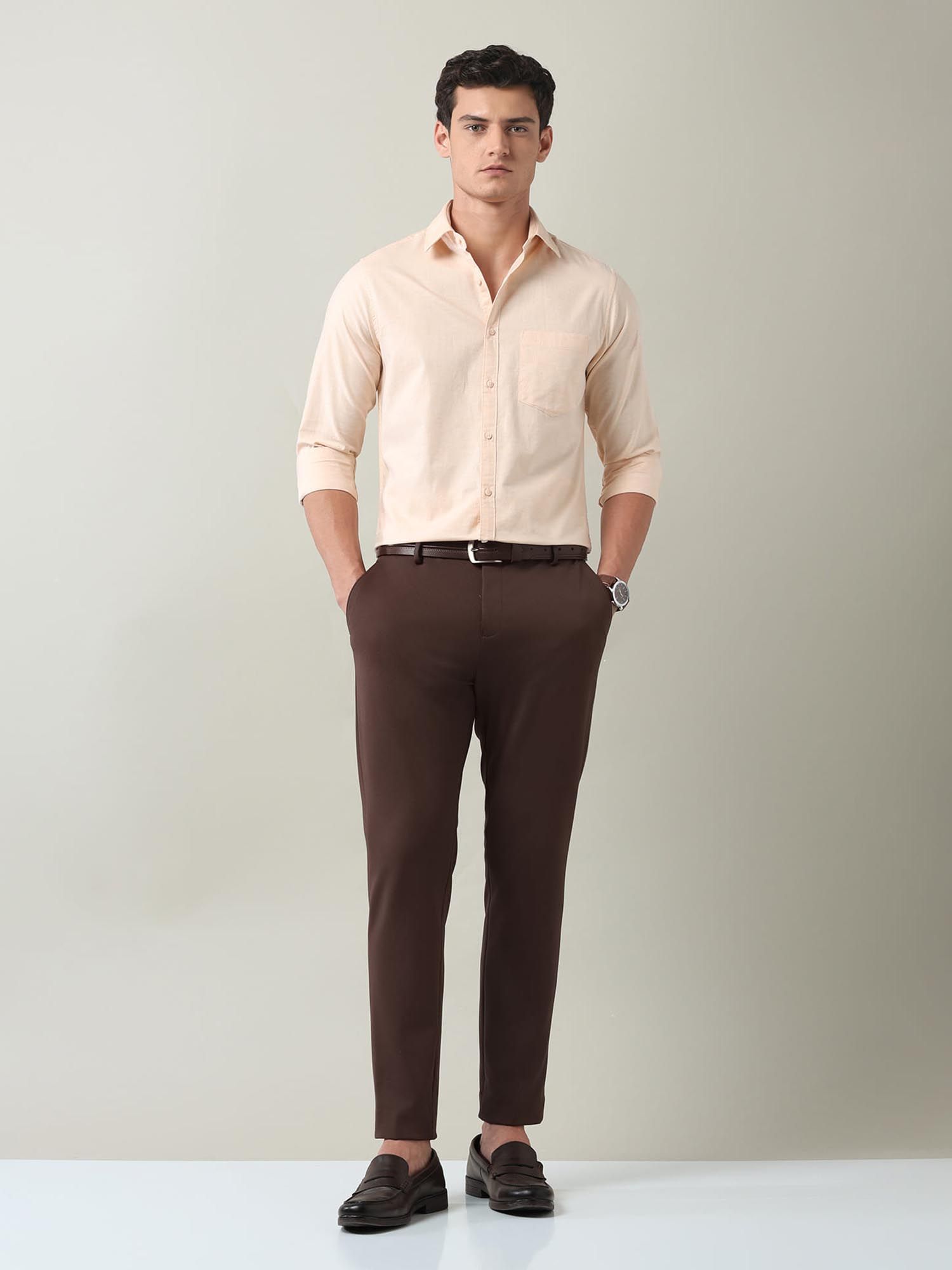 Solid Slim Fit Twill Shirt Orange