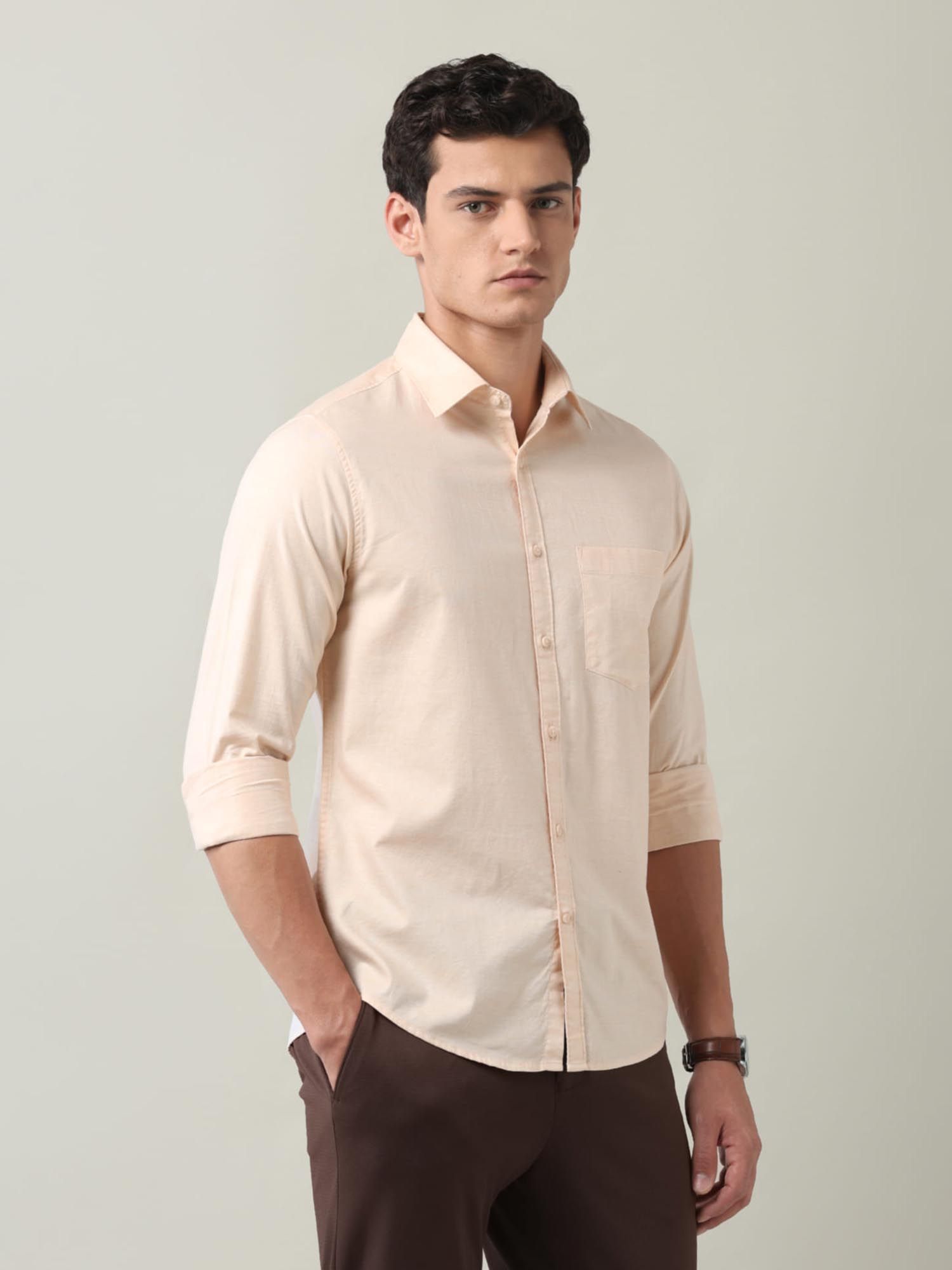 Solid Slim Fit Twill Shirt Orange