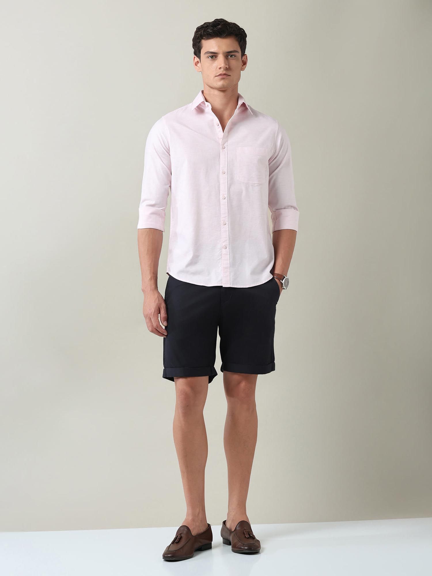 Solid Slim Fit Twill Shirt Pink