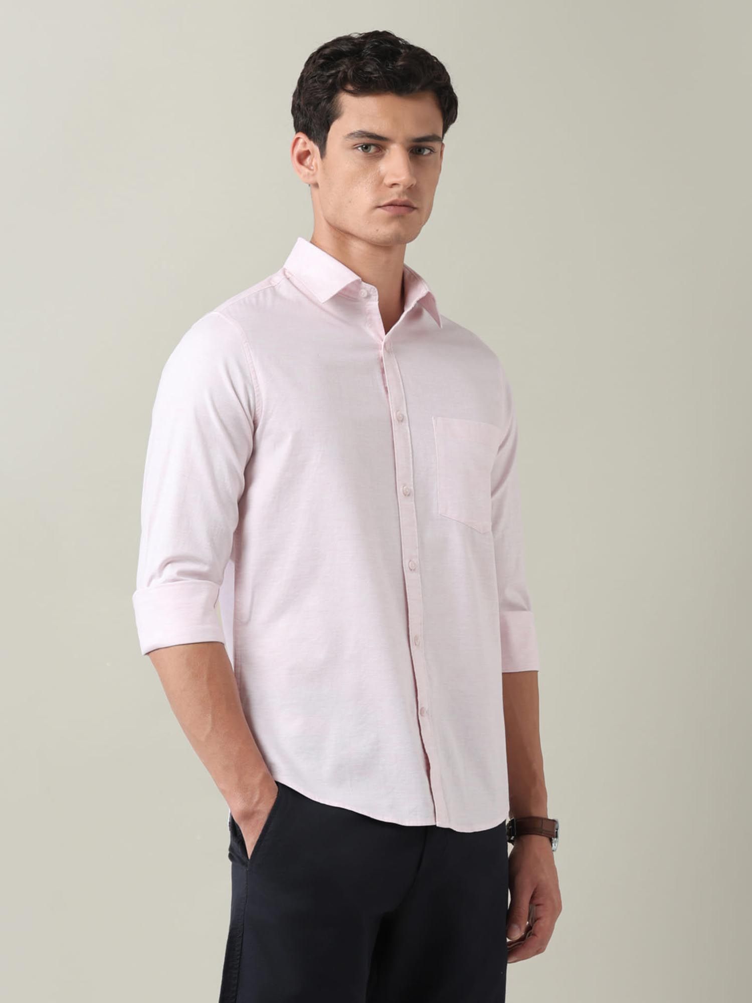 Solid Slim Fit Twill Shirt Pink