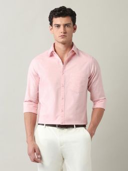 AD By Arvind - Solid Slim Fit Twill Shirt Pink