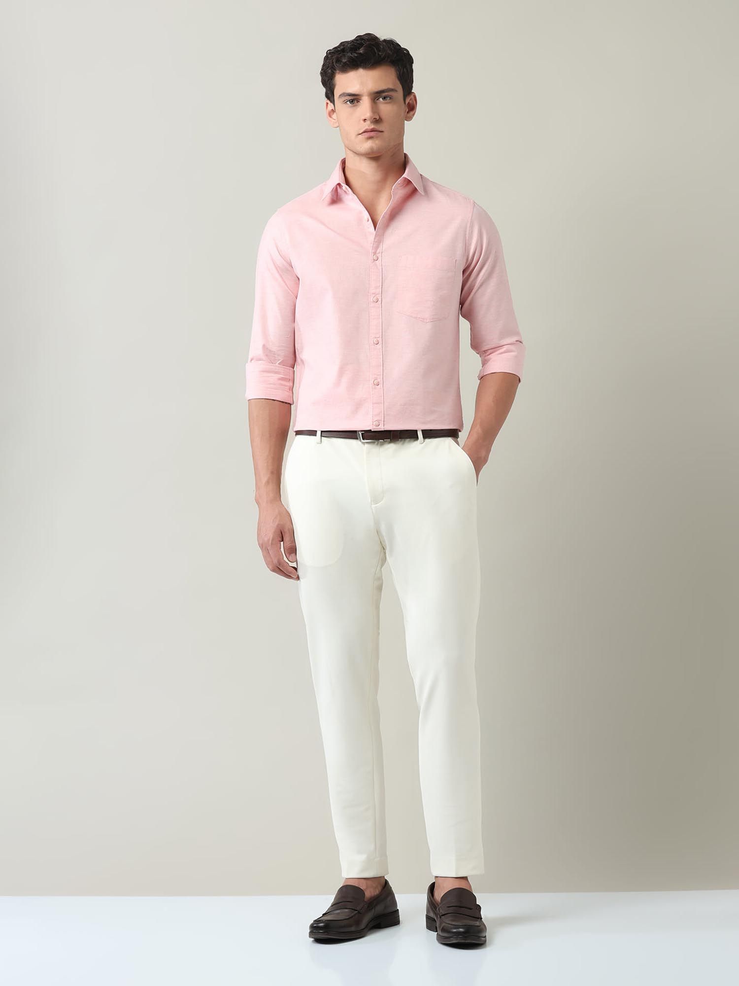 Solid Slim Fit Twill Shirt Pink