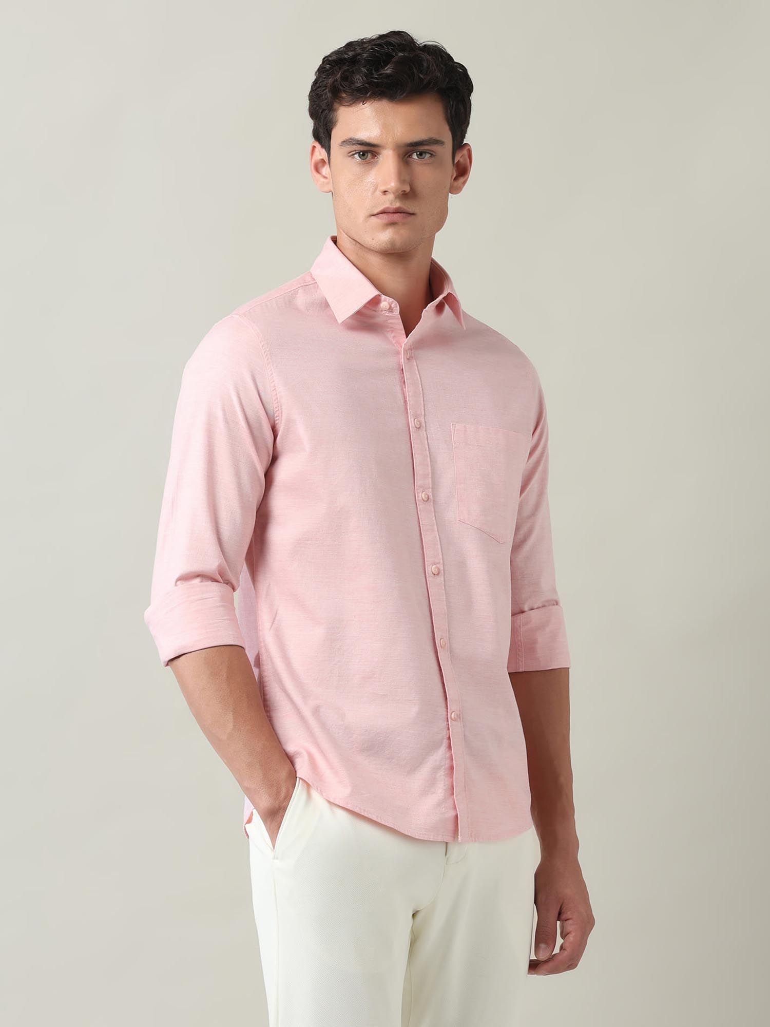 Solid Slim Fit Twill Shirt Pink