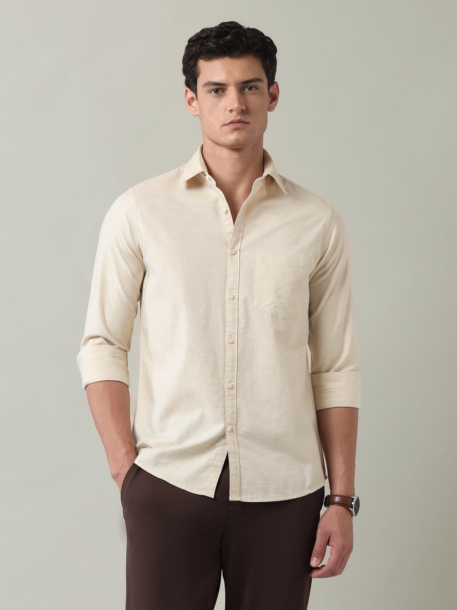 Solid Slim Fit Twill Shirt Yellow