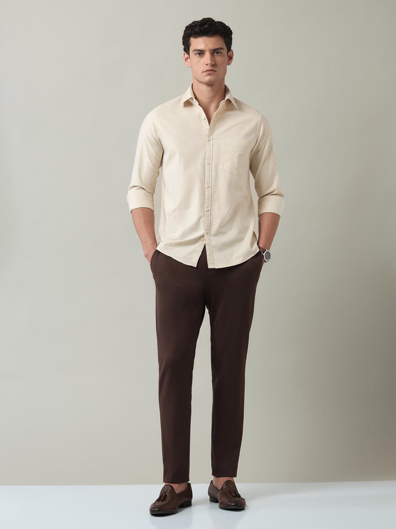 Solid Slim Fit Twill Shirt Yellow