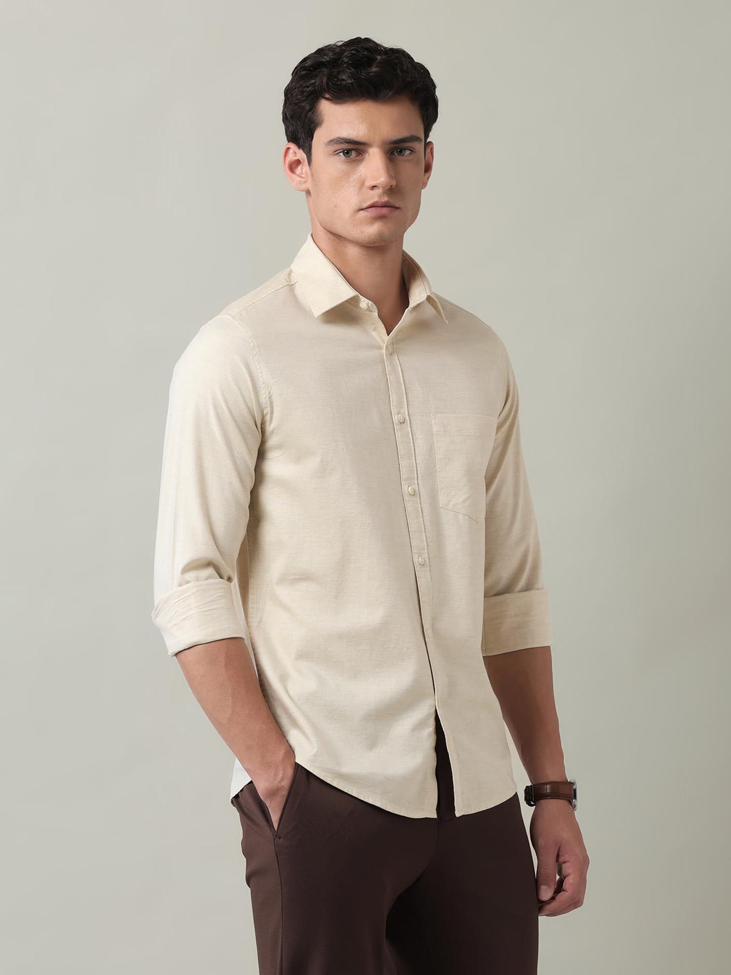 Solid Slim Fit Twill Shirt Yellow