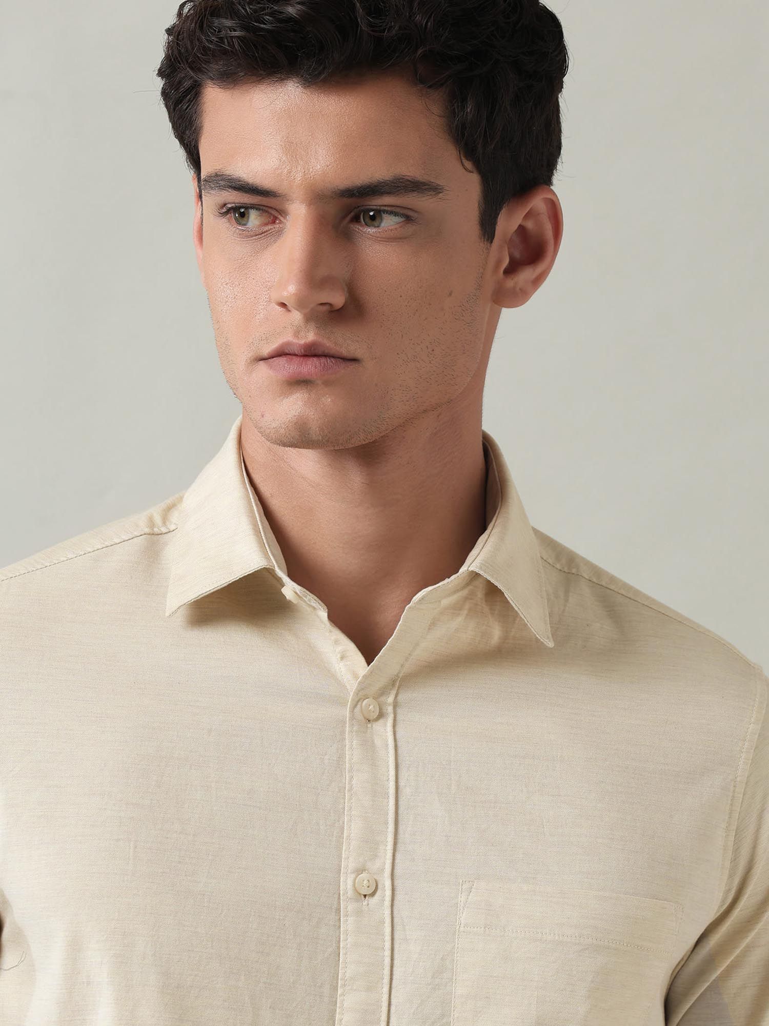 Solid Slim Fit Twill Shirt Yellow