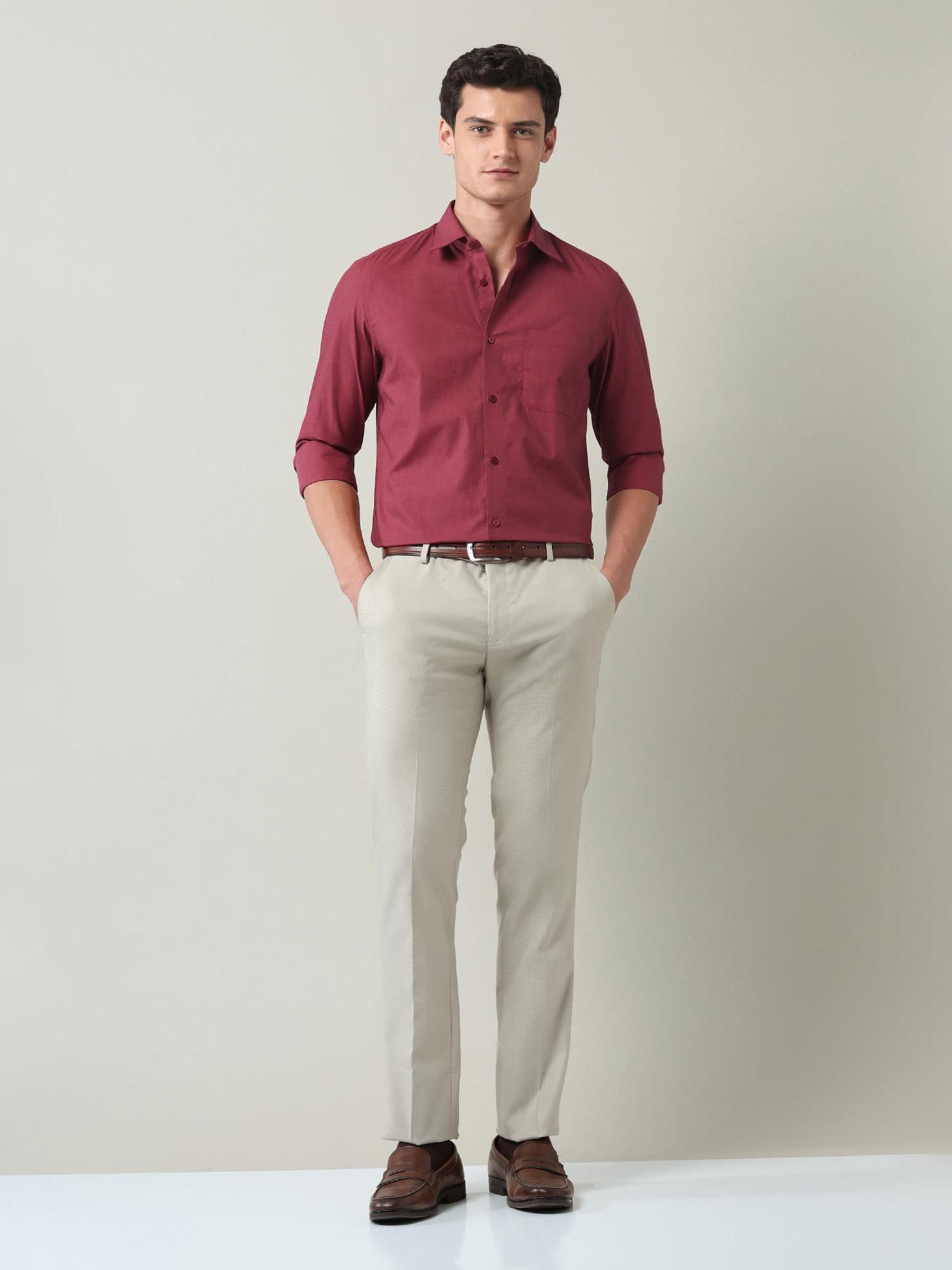 Solid Regular Fit Shirt Maroon
