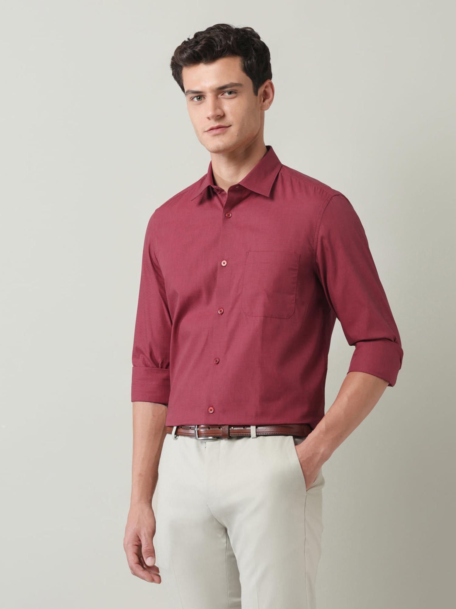 Solid Regular Fit Shirt Maroon