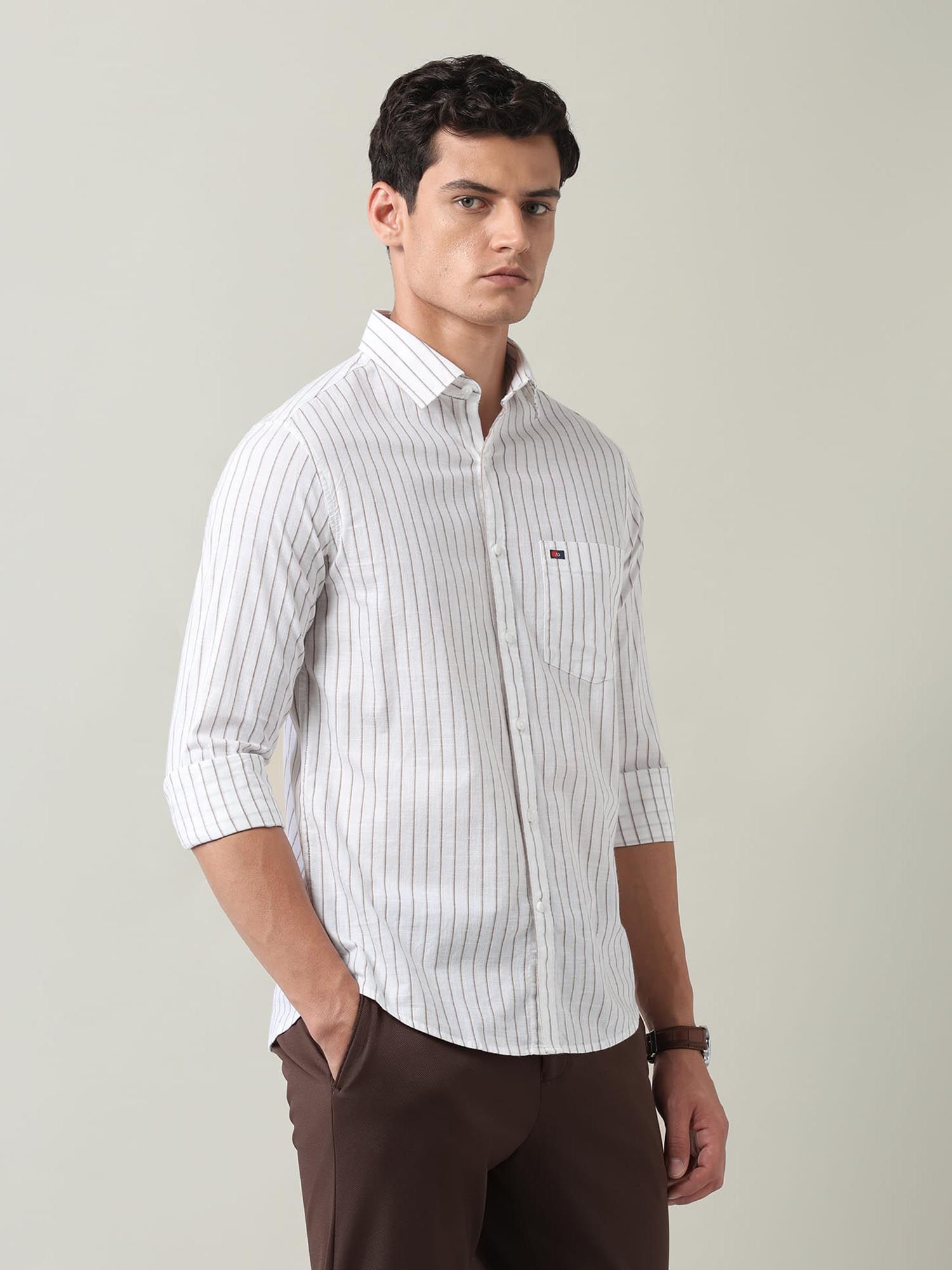 Vertical Striped Slim Fit Shirt White