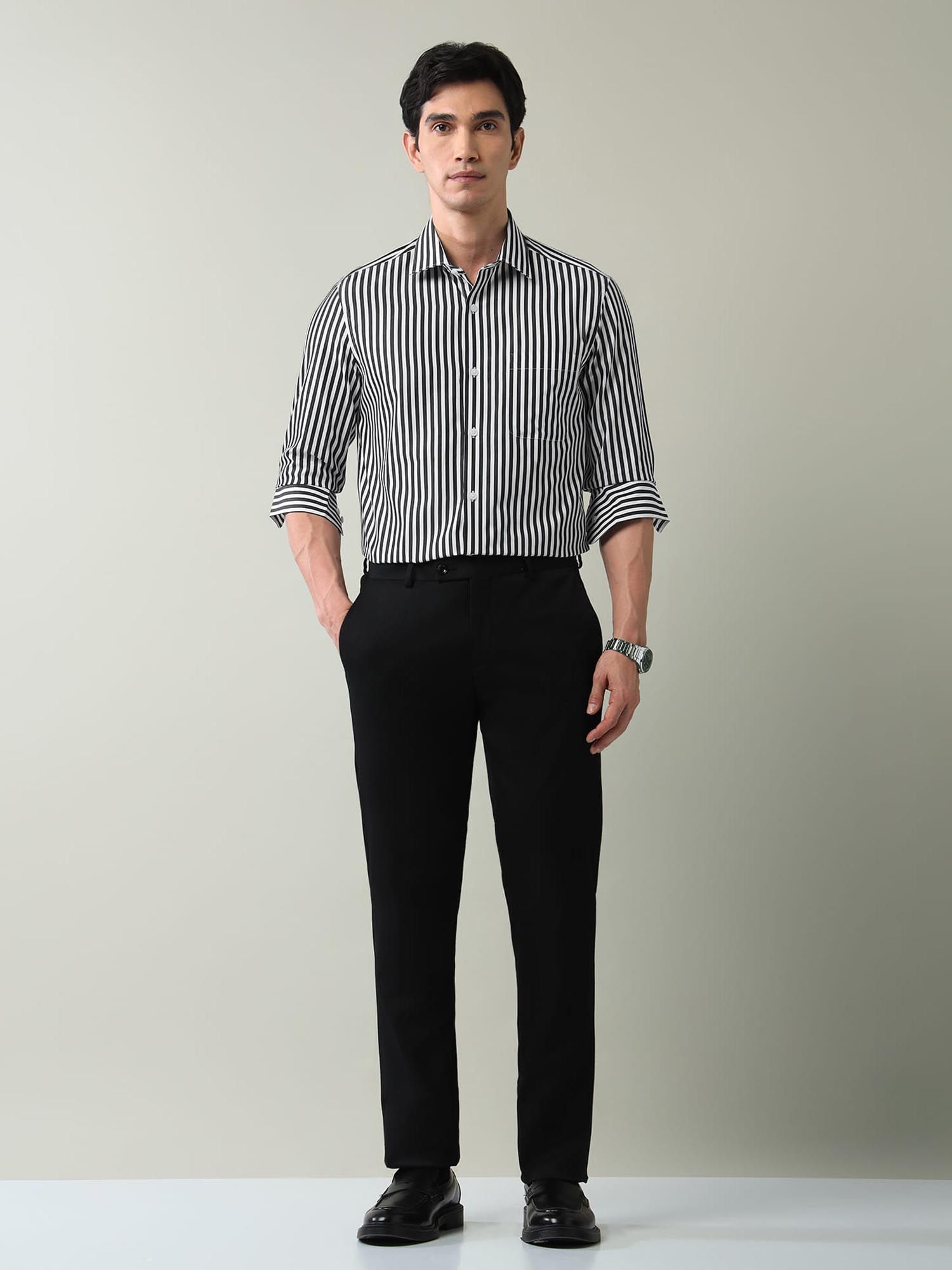 Vertical Striped Regular Fit Shirt Black