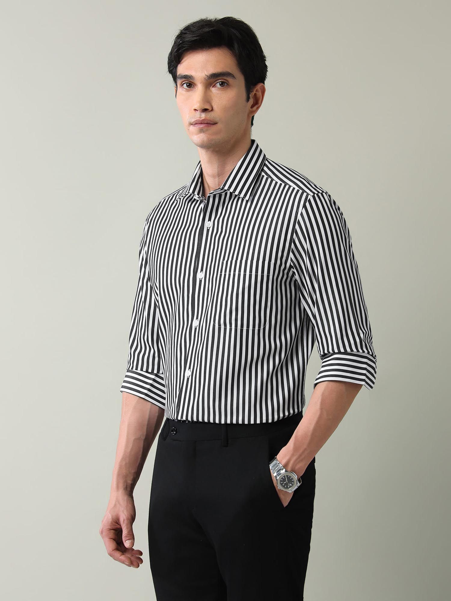 Vertical Striped Regular Fit Shirt Black