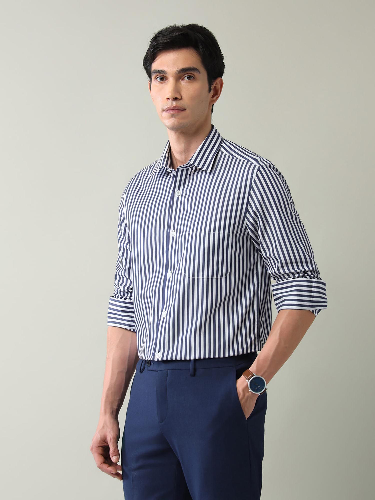 Vertical Striped Regular Fit Shirt Blue