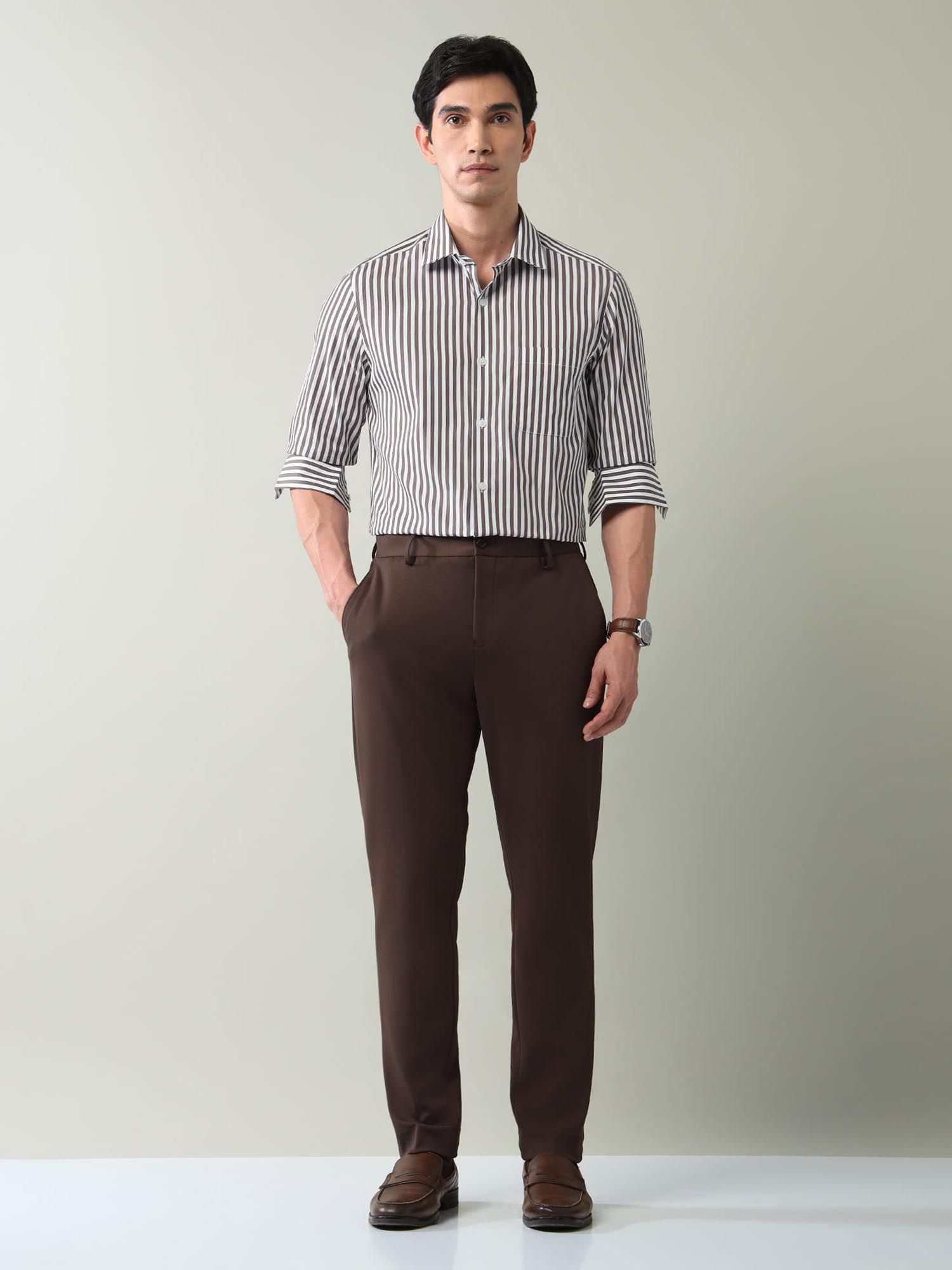 Vertical Striped Regular Fit Shirt Brown