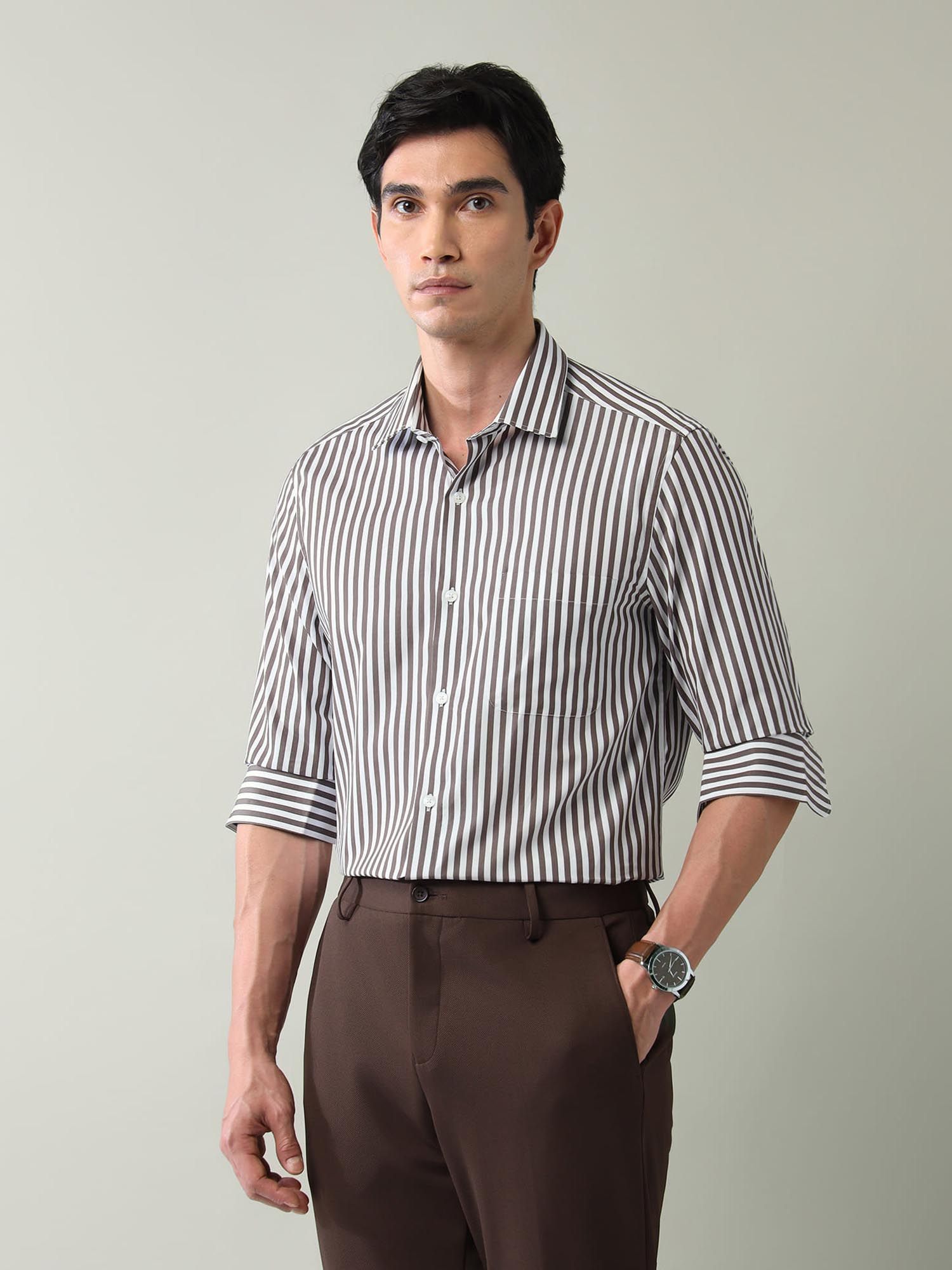 Vertical Striped Regular Fit Shirt Brown