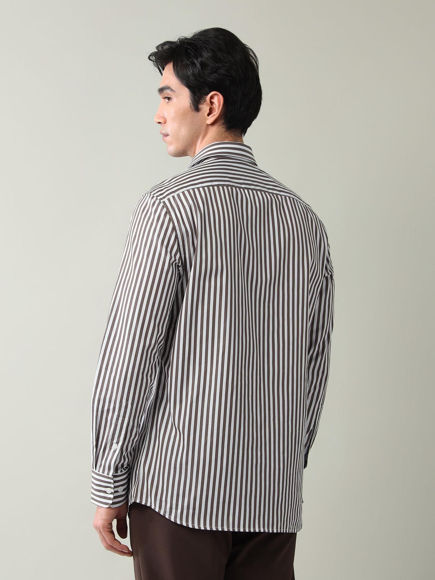 Vertical Striped Regular Fit Shirt Brown