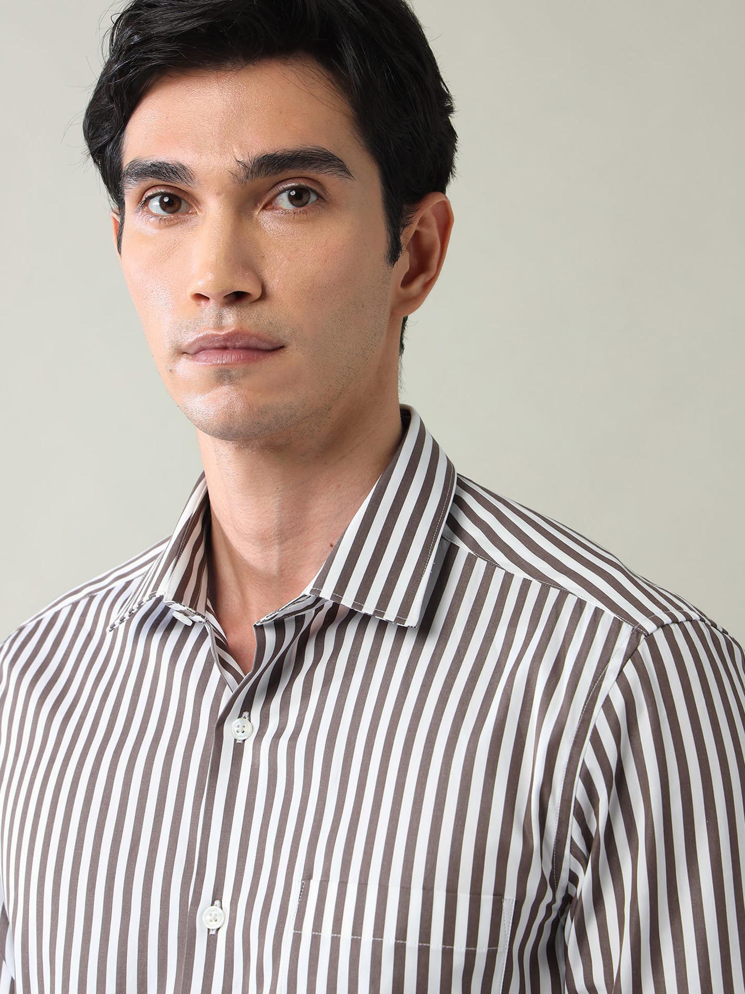 Vertical Striped Regular Fit Shirt Brown