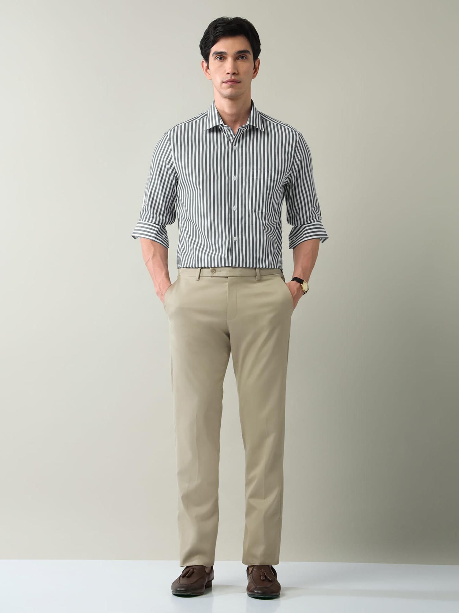 Vertical Striped Regular Fit Shirt Grey