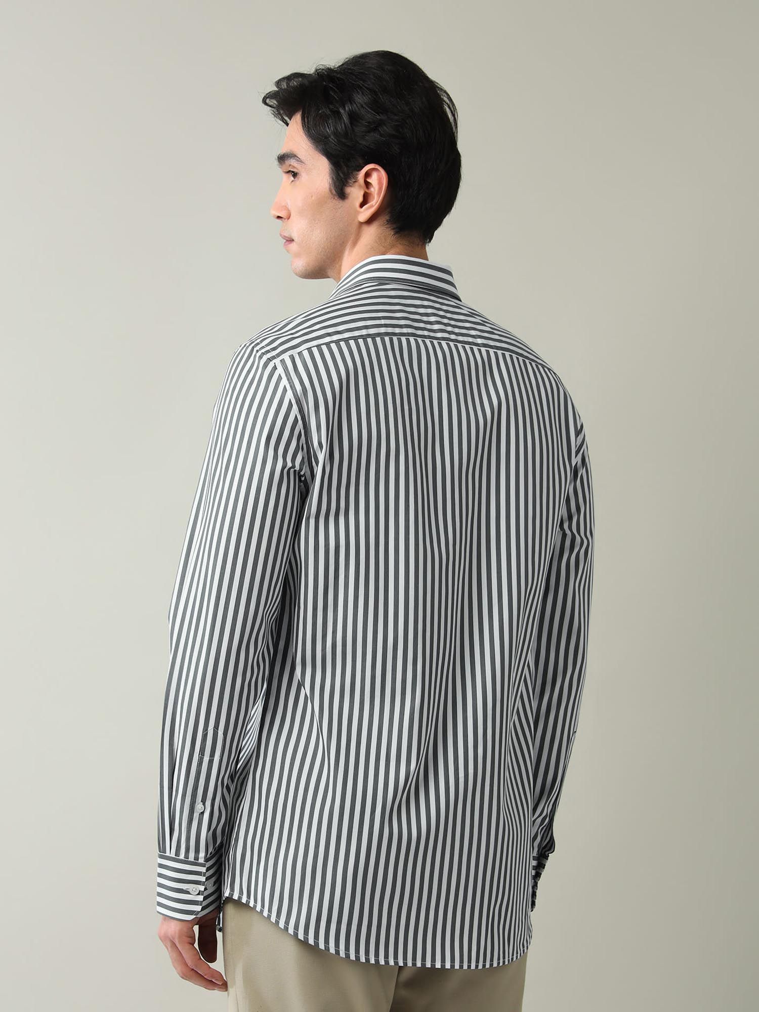 Vertical Striped Regular Fit Shirt Grey