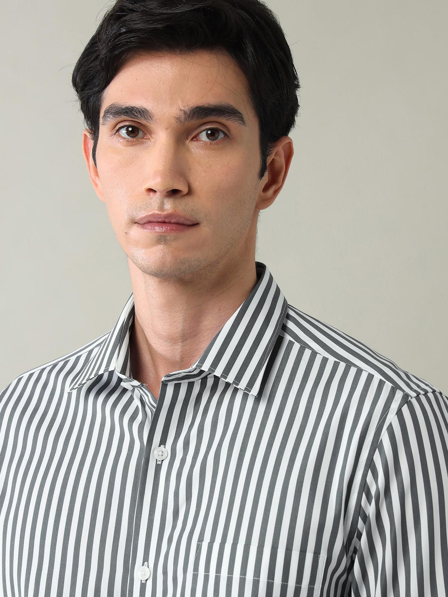 Vertical Striped Regular Fit Shirt Grey