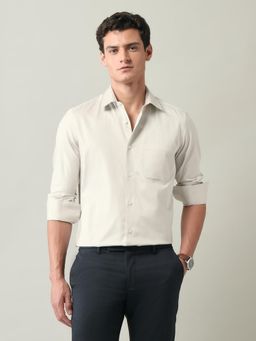 AD By Arvind - Solid Regular Fit Satin Shirt Beige