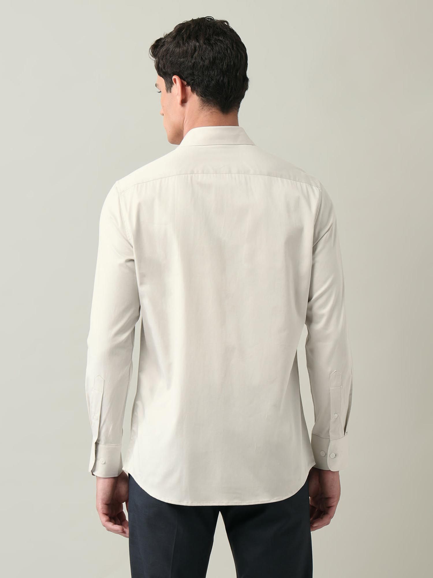 Solid Regular Fit Satin Shirt Beige