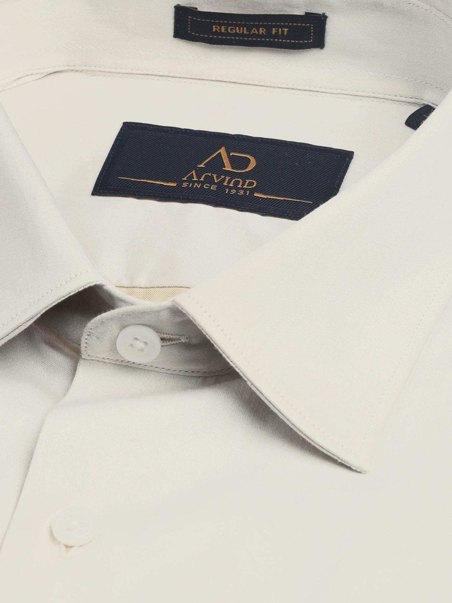 Solid Regular Fit Satin Shirt Beige