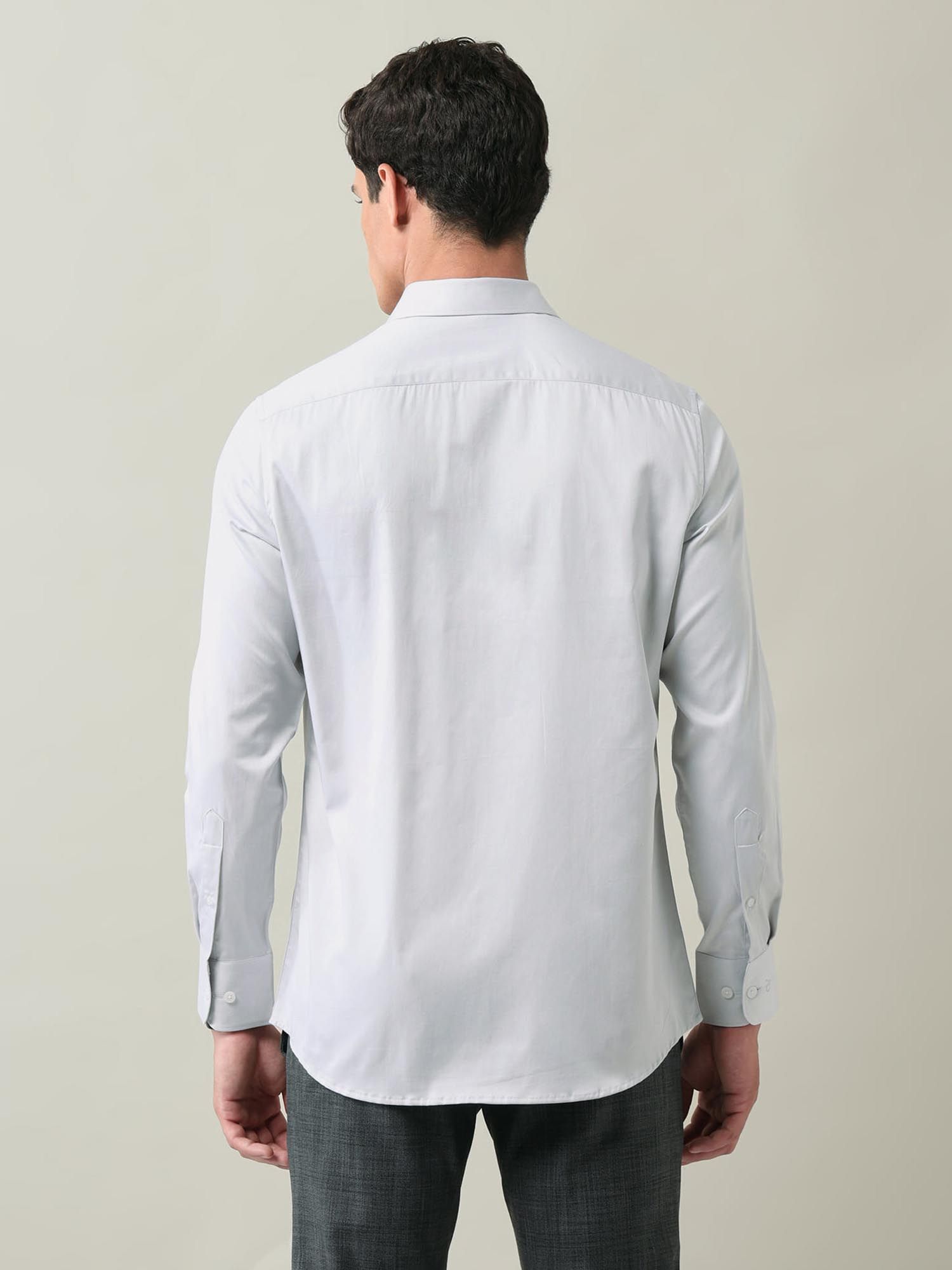 Solid Regular Fit Satin Shirt Grey