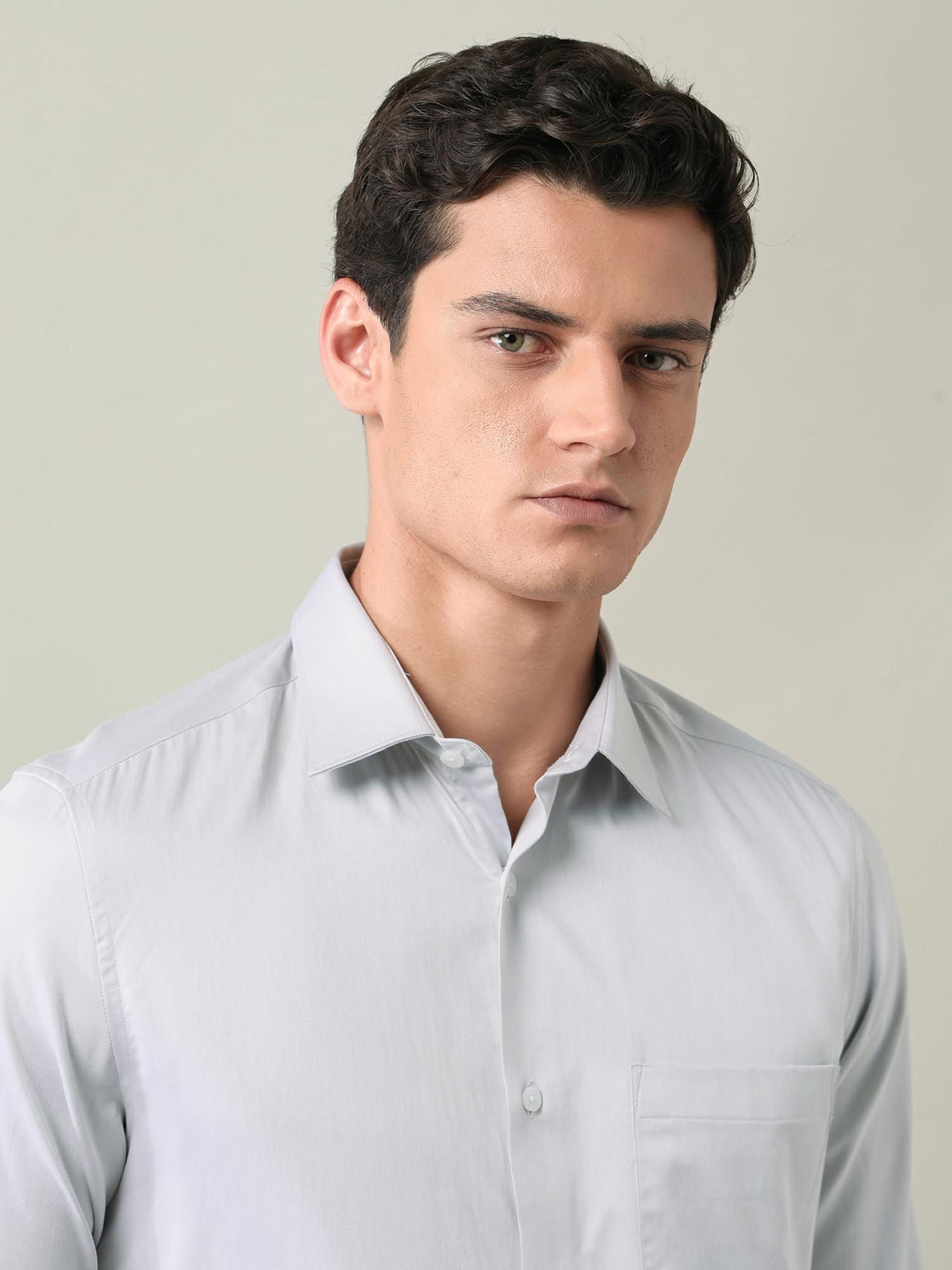 Solid Regular Fit Satin Shirt Grey