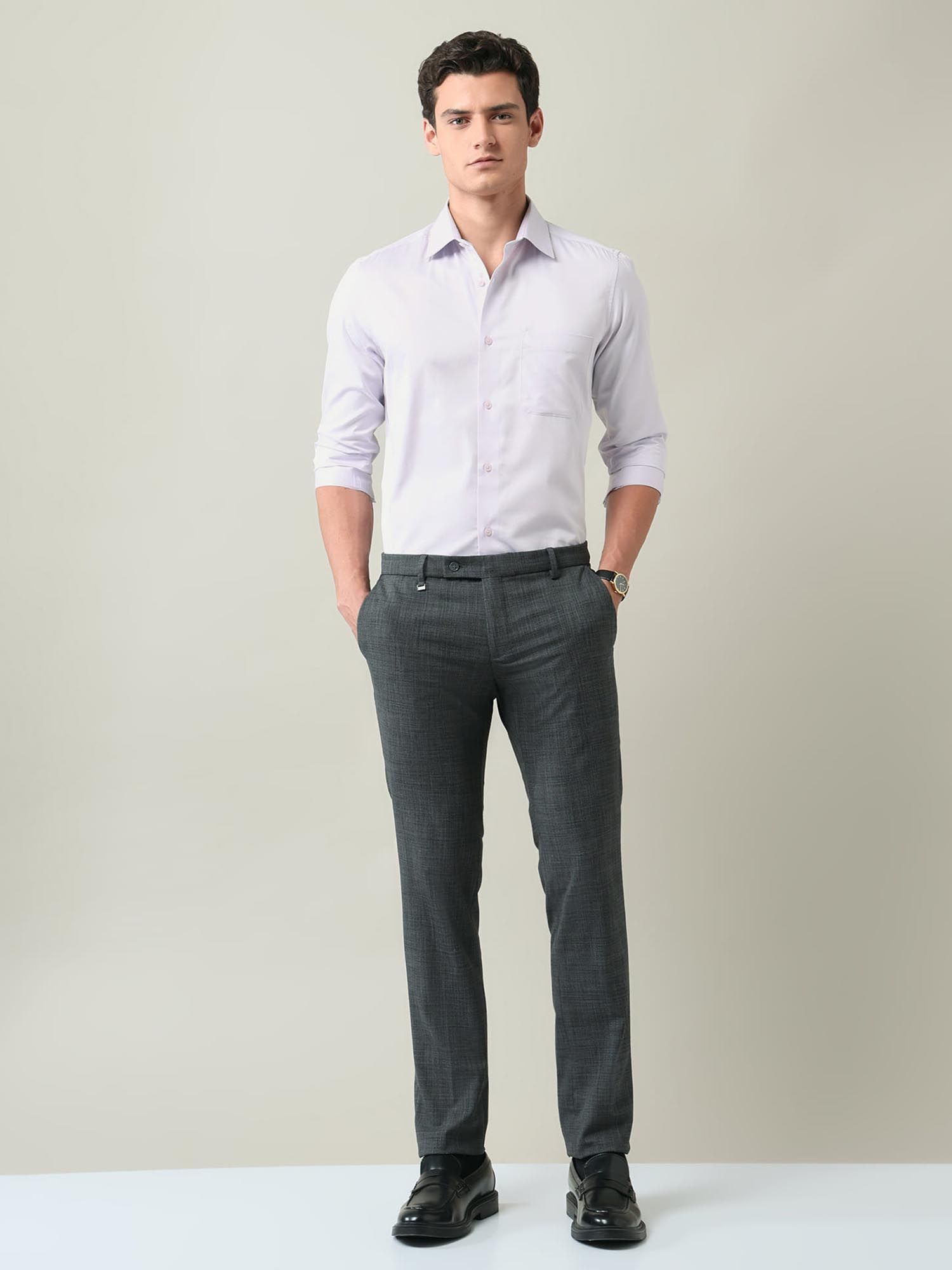 Solid Regular Fit Satin Shirt Lavender