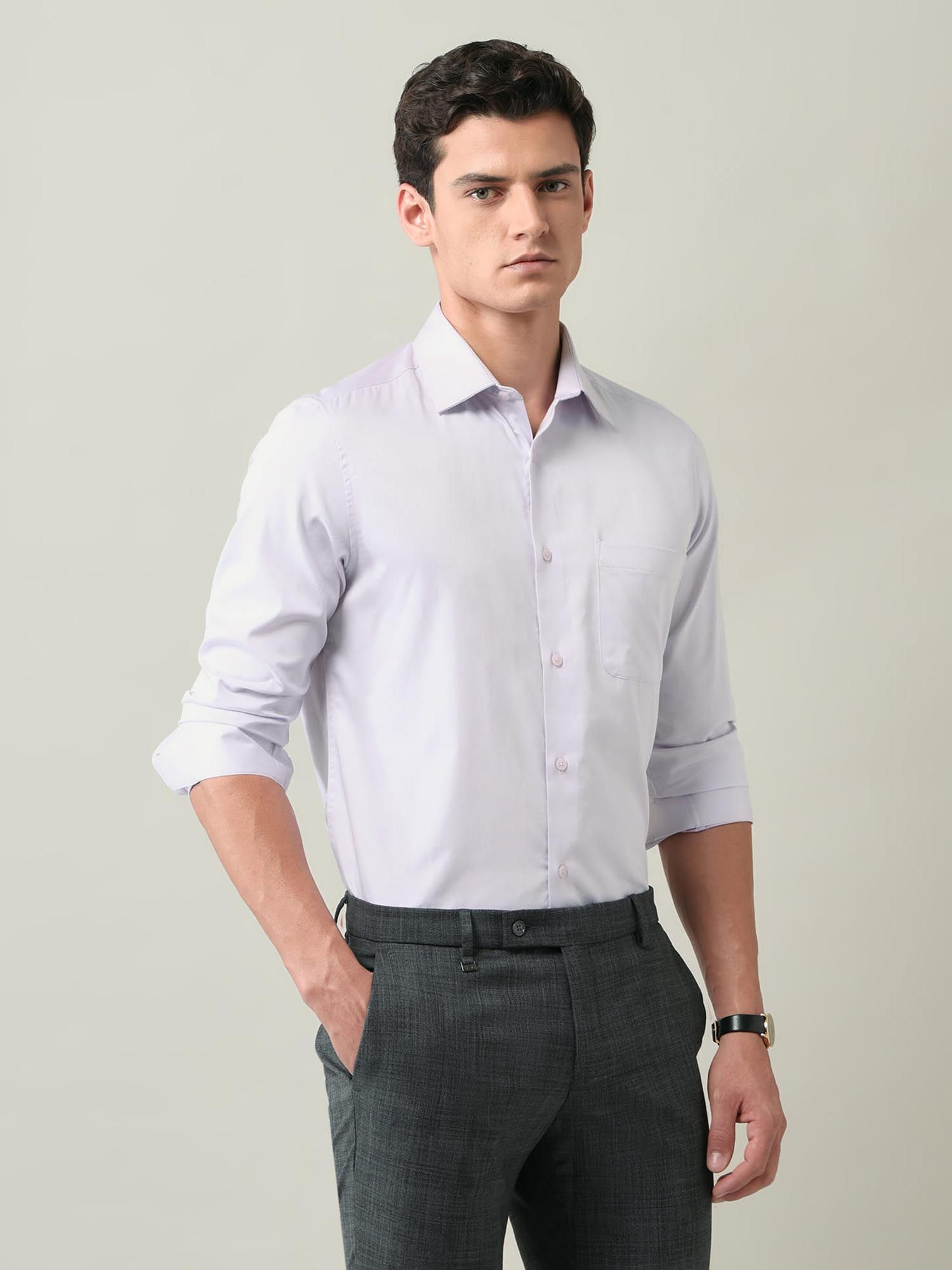 Solid Regular Fit Satin Shirt Lavender