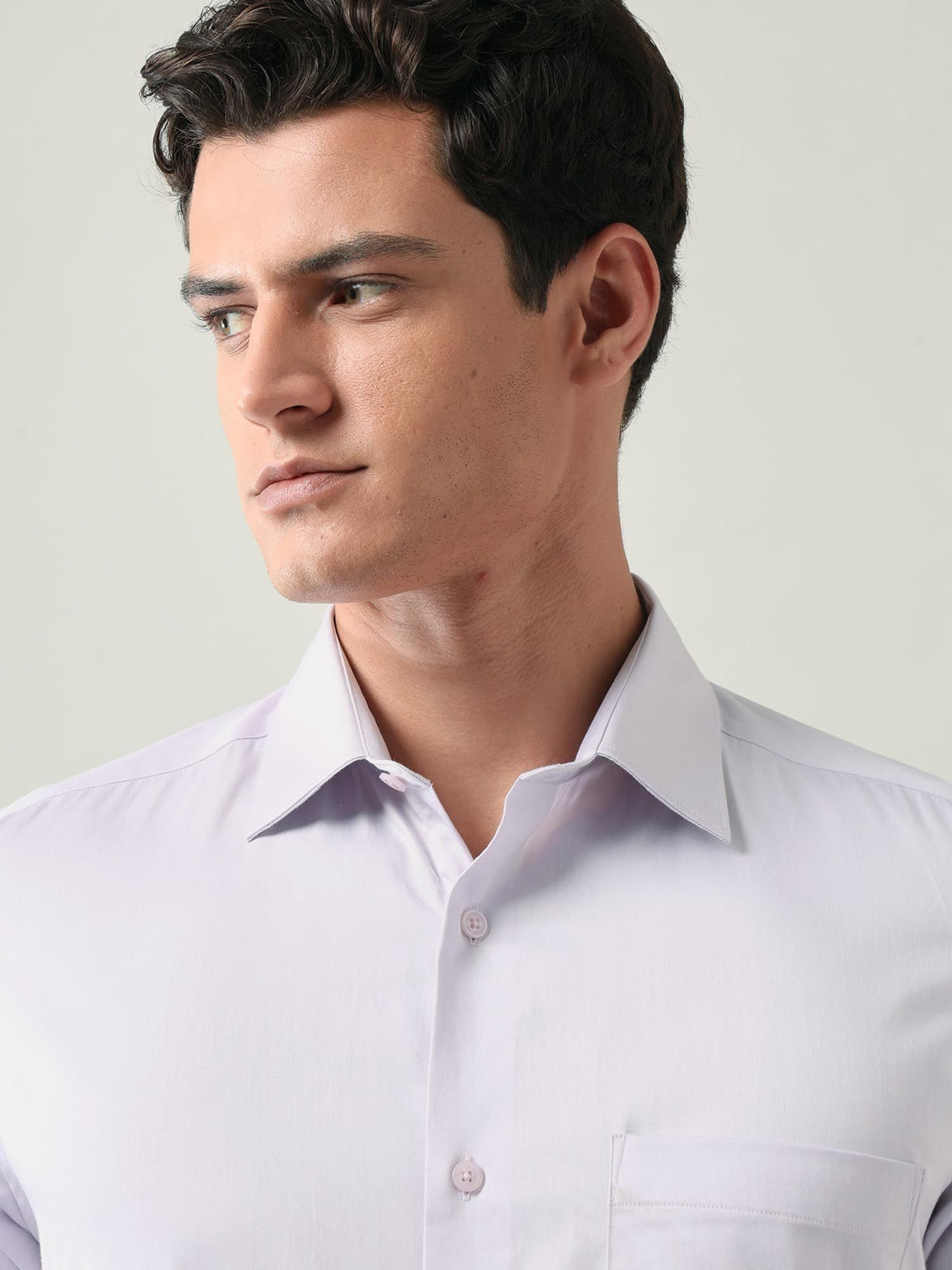 Solid Regular Fit Satin Shirt Lavender