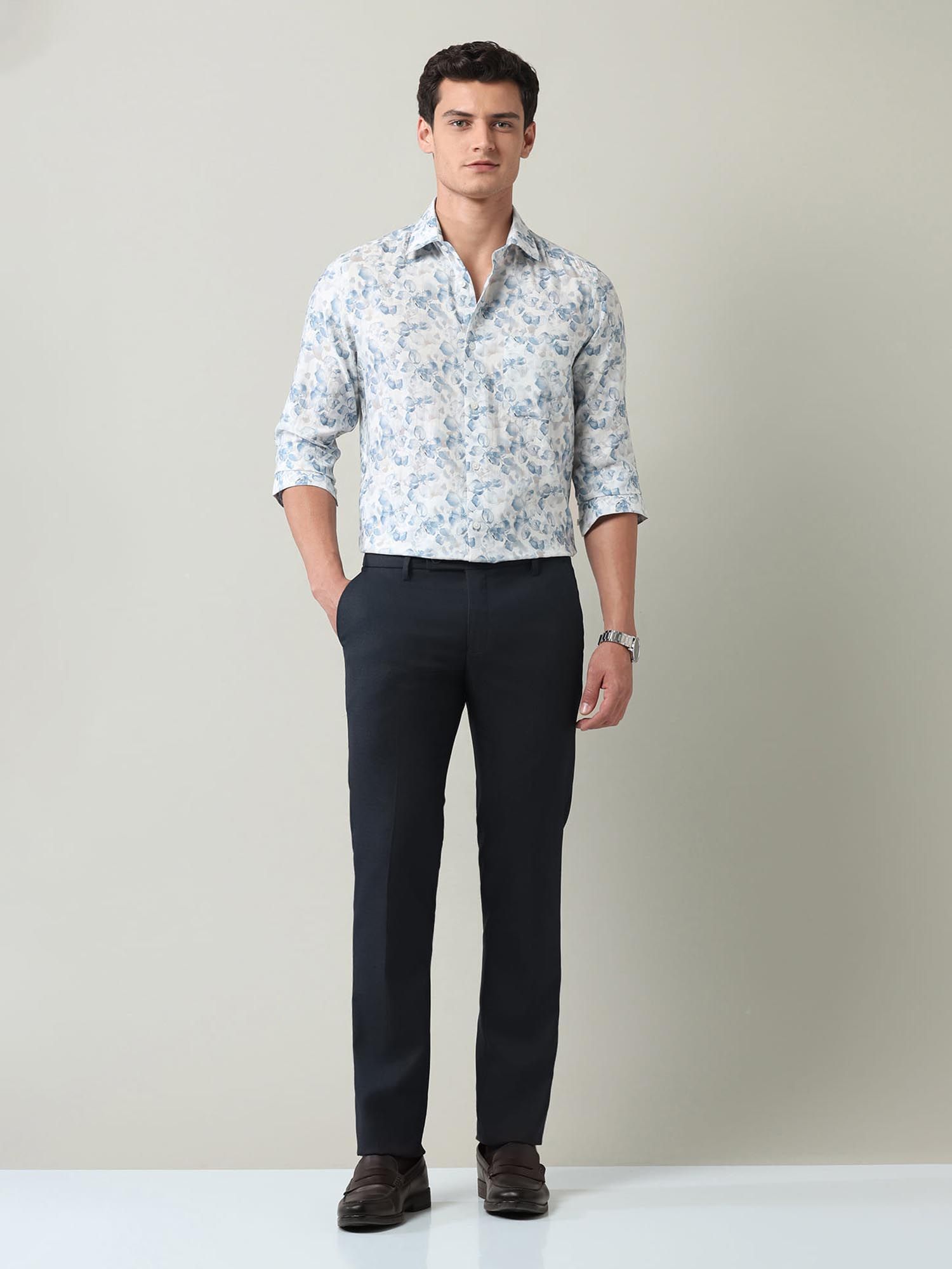 Floral Regular Fit Dobby Shirt Blue